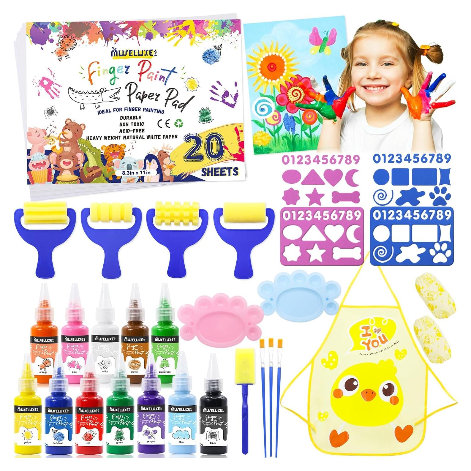 Kit de Pintura de Dedos MuseLuxe 45 Piezas 12 Colores Lavables