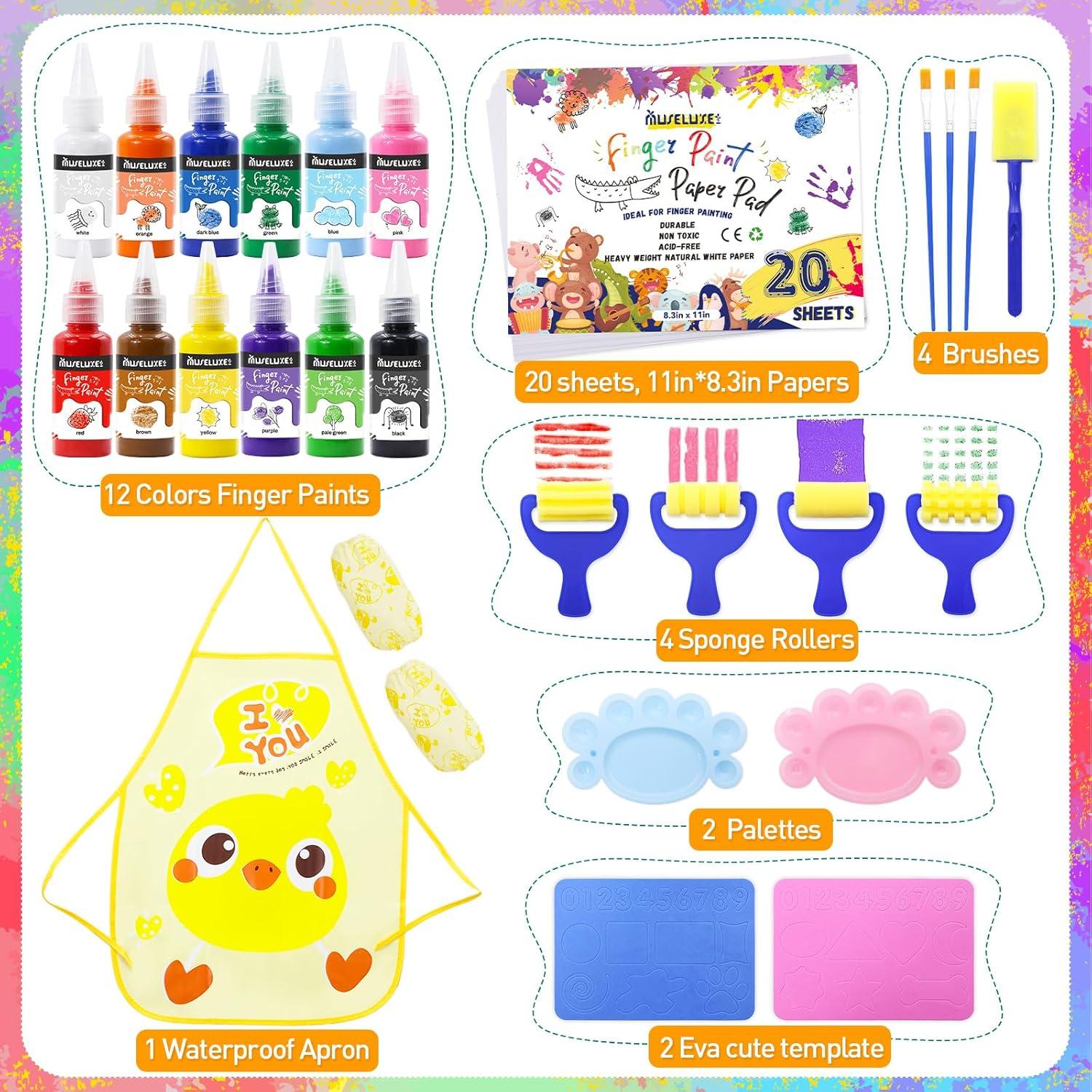 Kit de Pintura de Dedos MuseLuxe 45 Piezas 12 Colores Lavables