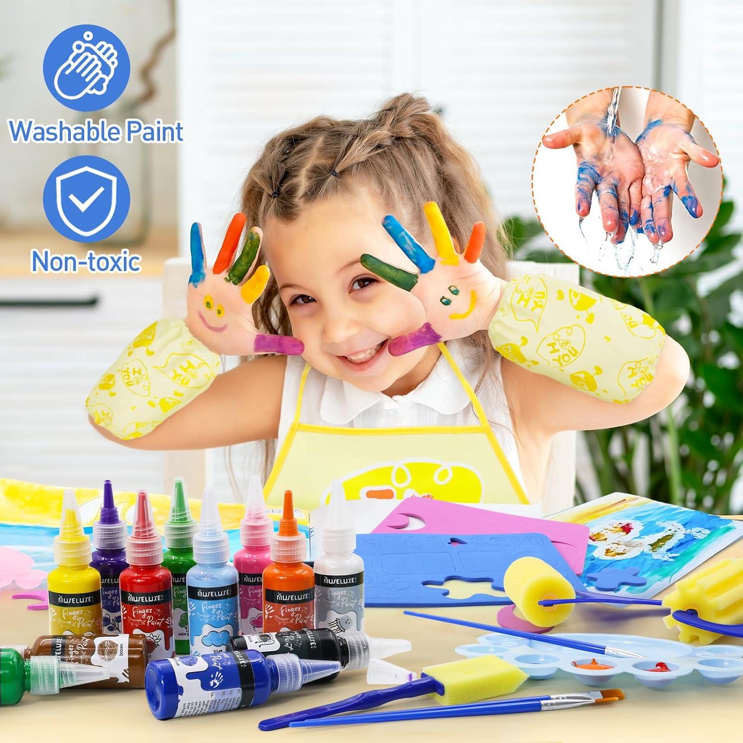Kit de Pintura de Dedos MuseLuxe 45 Piezas 12 Colores Lavables