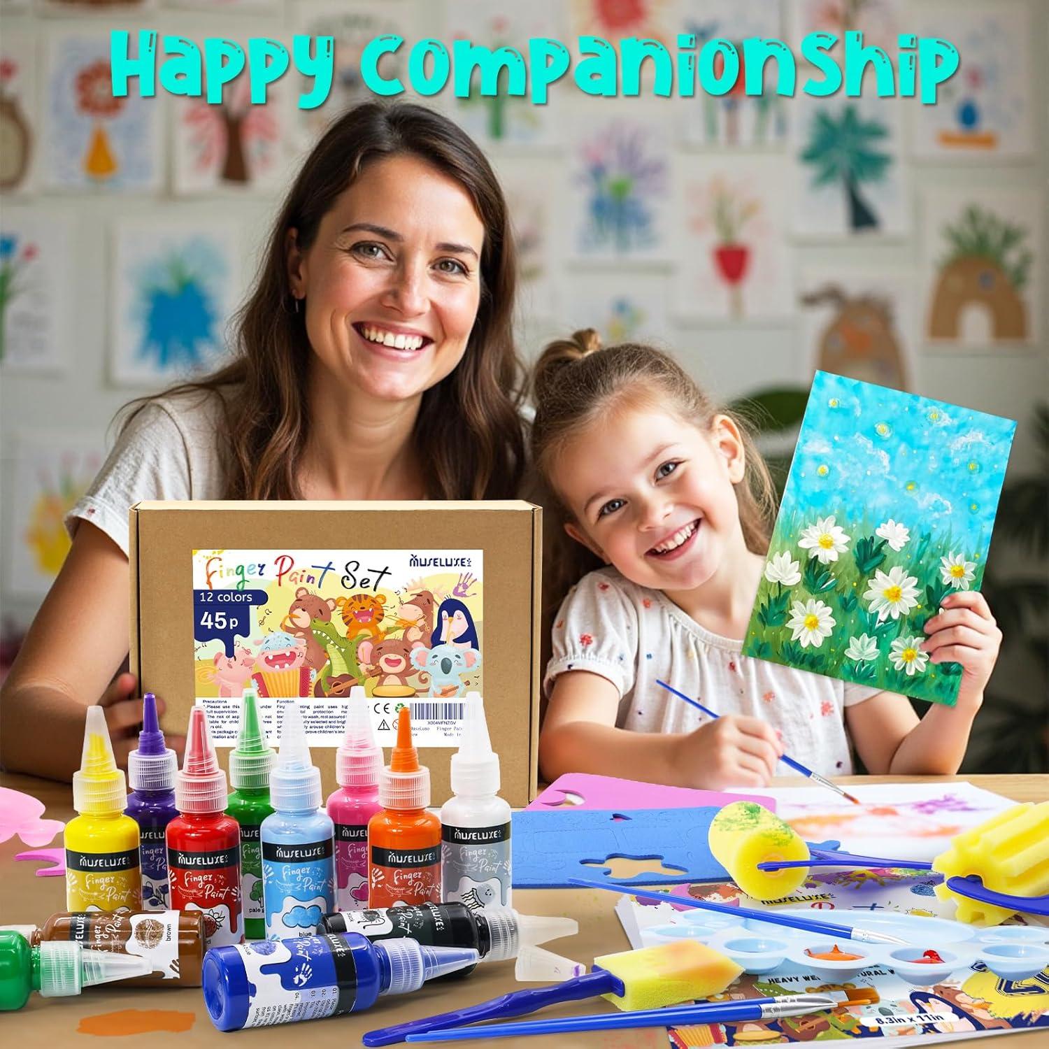 Kit de Pintura de Dedos MuseLuxe 45 Piezas 12 Colores Lavables