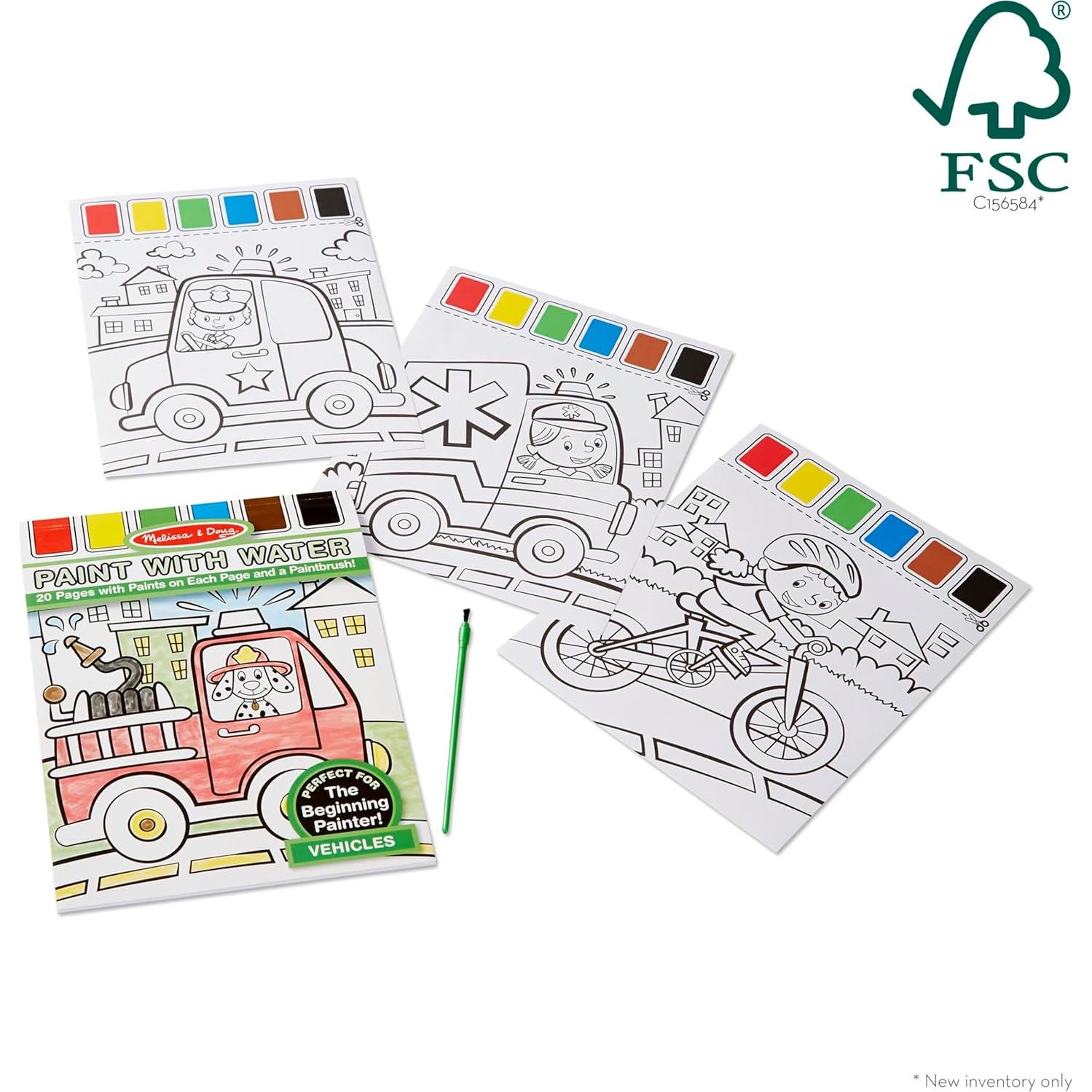 Melissa & Doug Pintar Con Agua Vehículos - 20 Páginas para Colorear