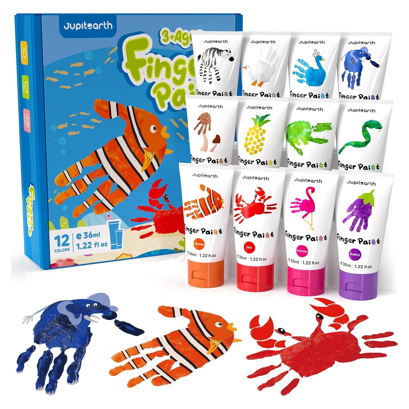 Pintura de Dedos Lavable JUPITEARTH 12 Colores No Tóxica 36ml