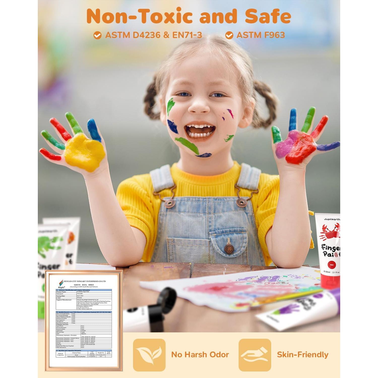 Pintura de Dedos Lavable JUPITEARTH 12 Colores No Tóxica 36ml