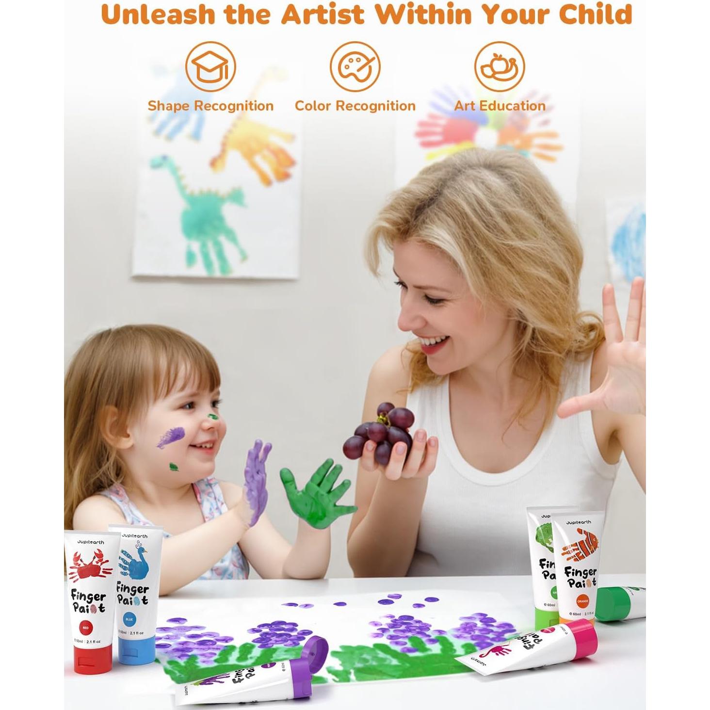 Pintura de Dedos Lavable JUPITEARTH 12 Colores No Tóxica 36ml