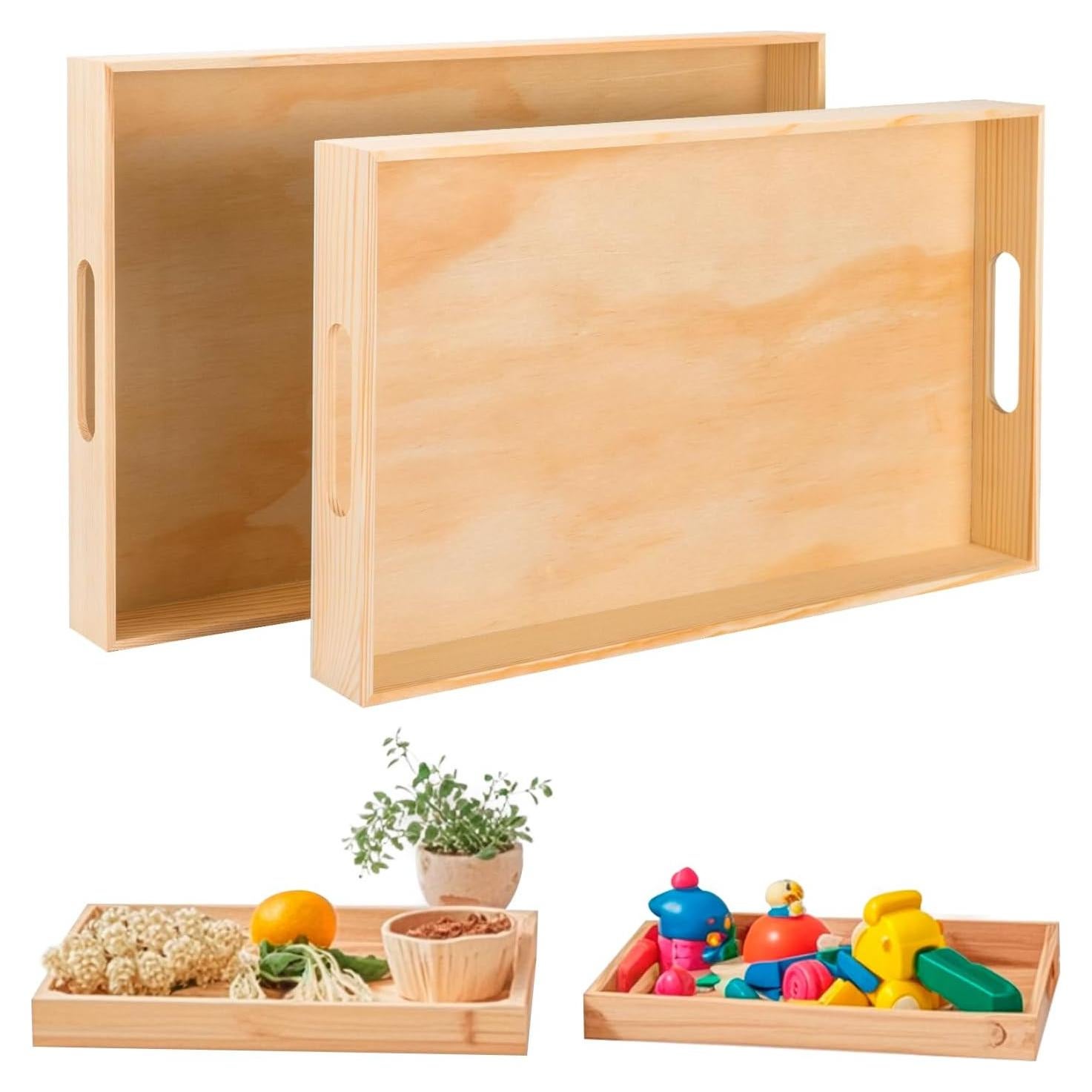 Bandejas de Madera PONGJA - 2 Piezas Rectangulares 40.6x25.4cm