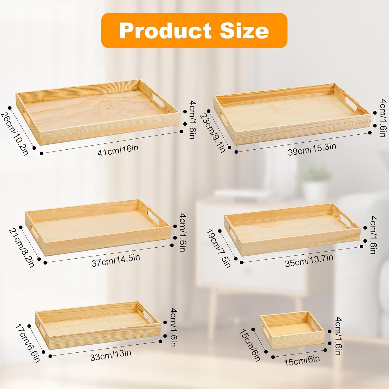 Set de 7 Bandejas de Madera PONGJA con Asas - 40.6x25.9 cm