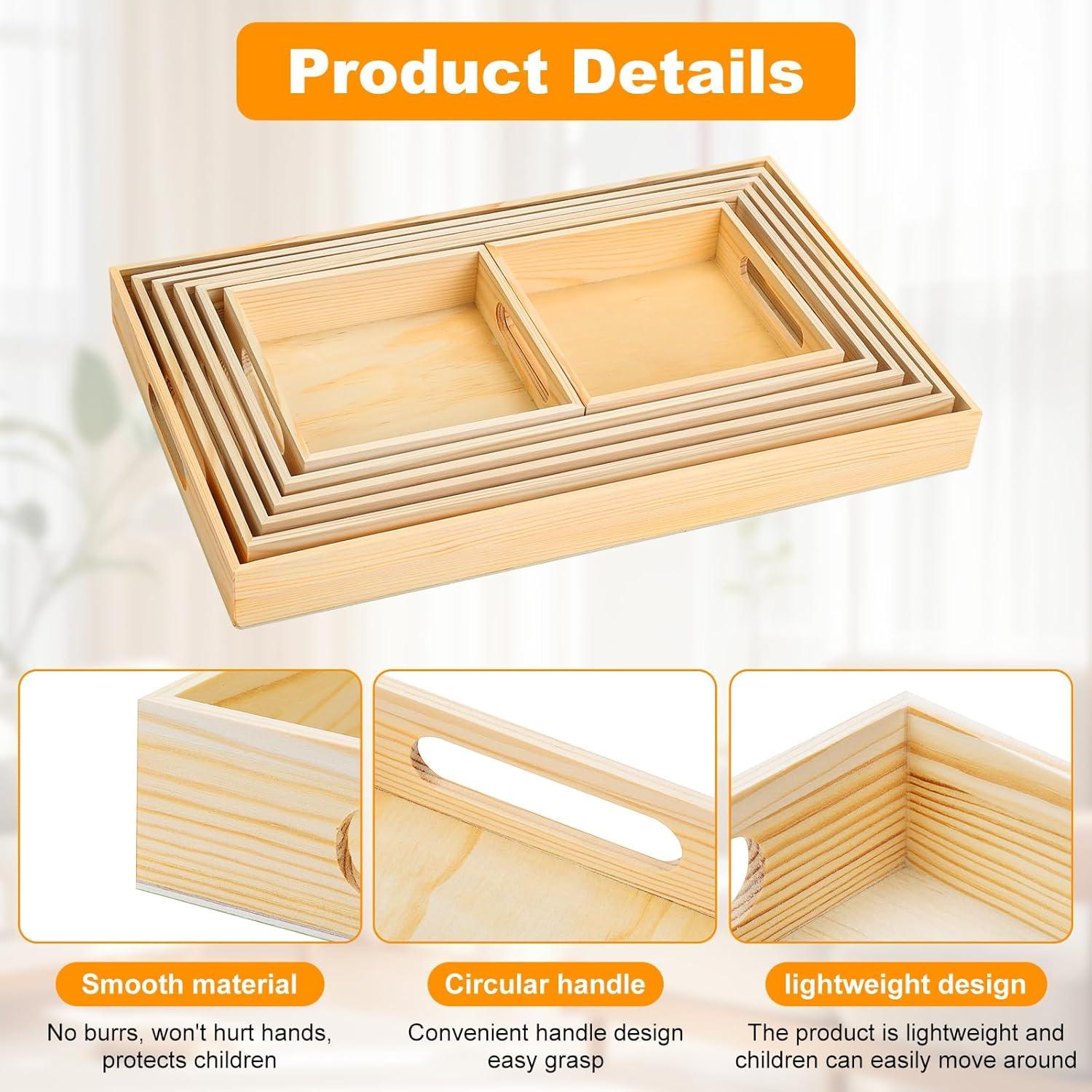 Set de 7 Bandejas de Madera PONGJA con Asas - 40.6x25.9 cm