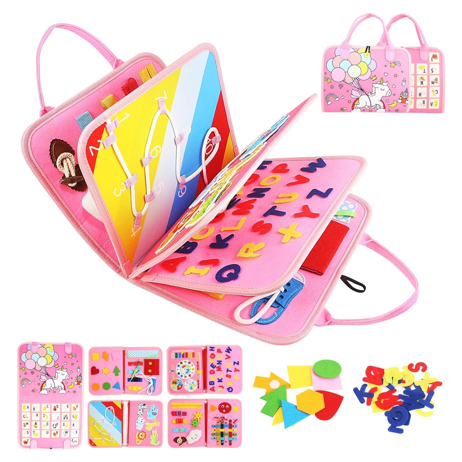 Tablero Ocupado Montessori Whizturtle Rosa 8 en 1 para Niños