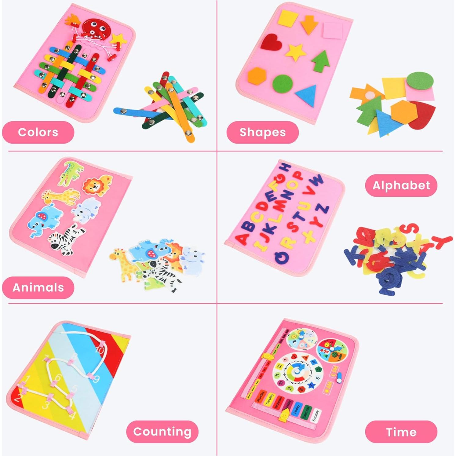 Tablero Ocupado Montessori Whizturtle Rosa 8 en 1 para Niños