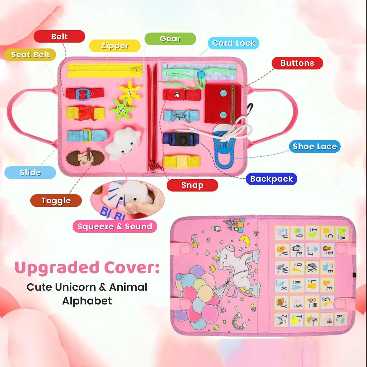 Tablero Ocupado Montessori Whizturtle Rosa 8 en 1 para Niños