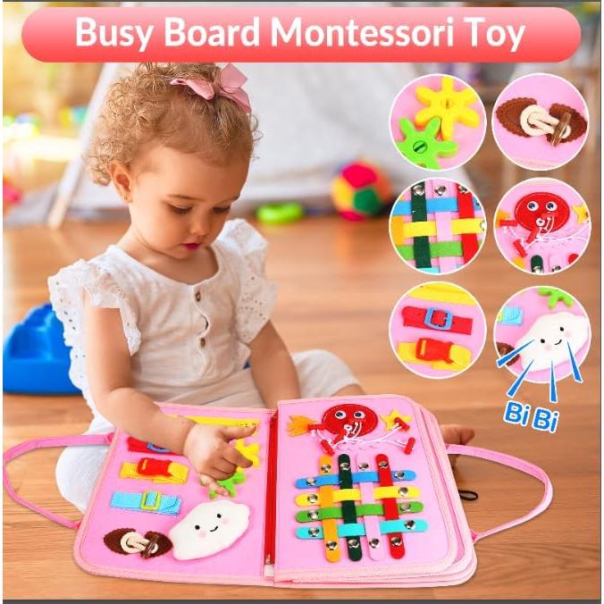 Tablero Ocupado Montessori Whizturtle Rosa 8 en 1 para Niños