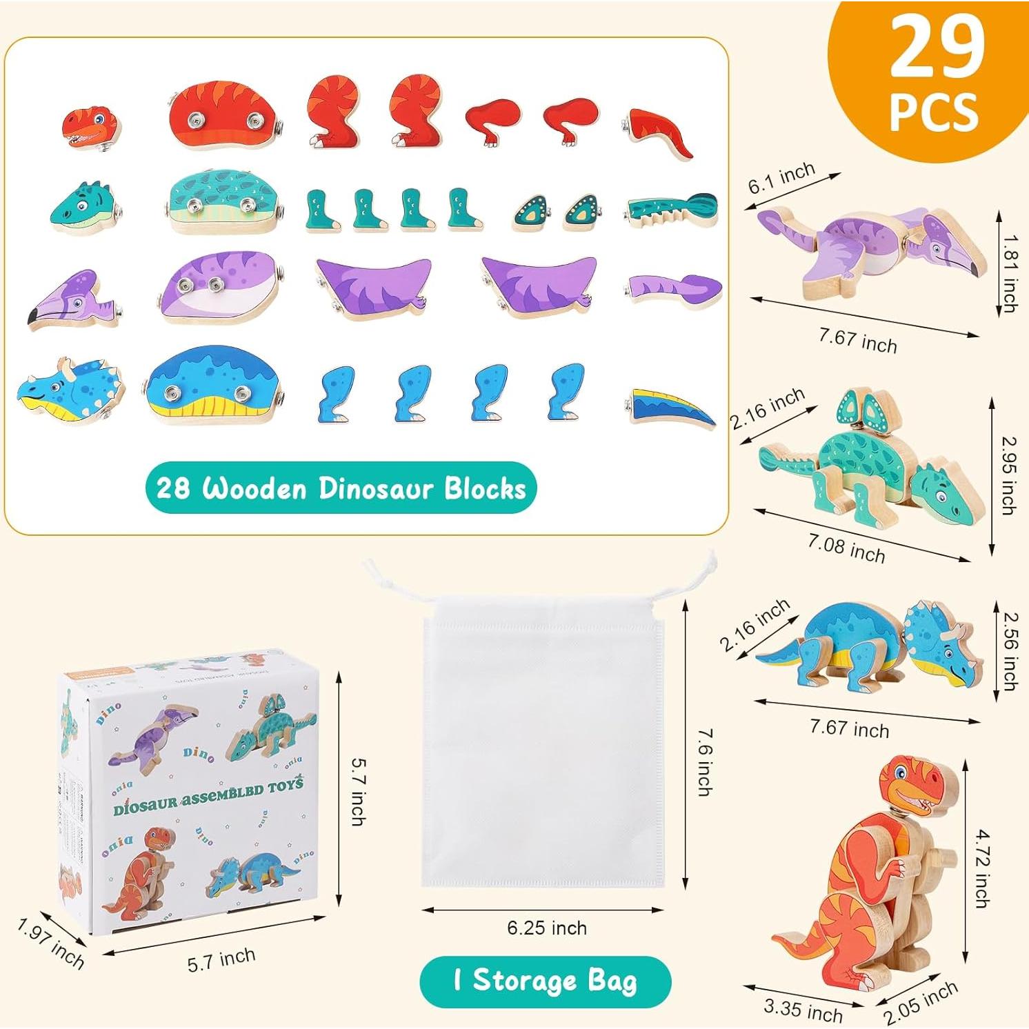 Bloques de Dinosaurio de Madera Twood - Juguete Educativo 28 Piezas