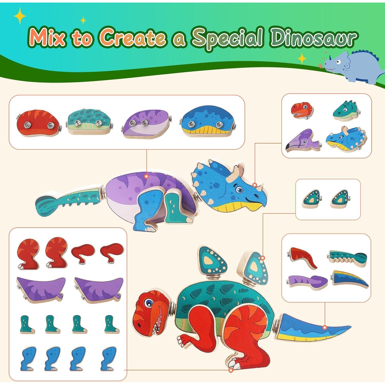 Bloques de Dinosaurio de Madera Twood - Juguete Educativo 28 Piezas