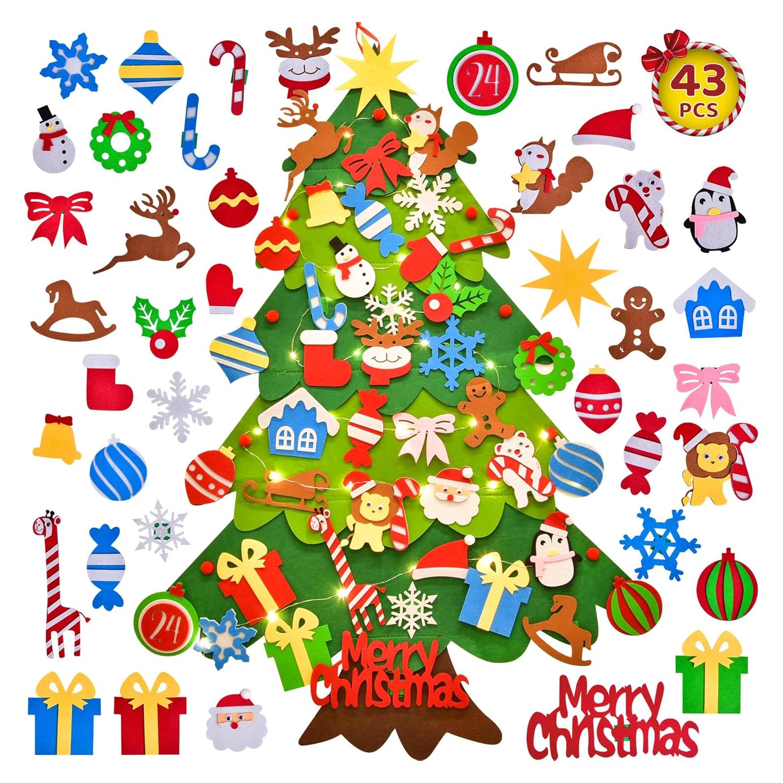 Árbol de Navidad de Fieltro Montessori 3D con Luces LED 95x70cm