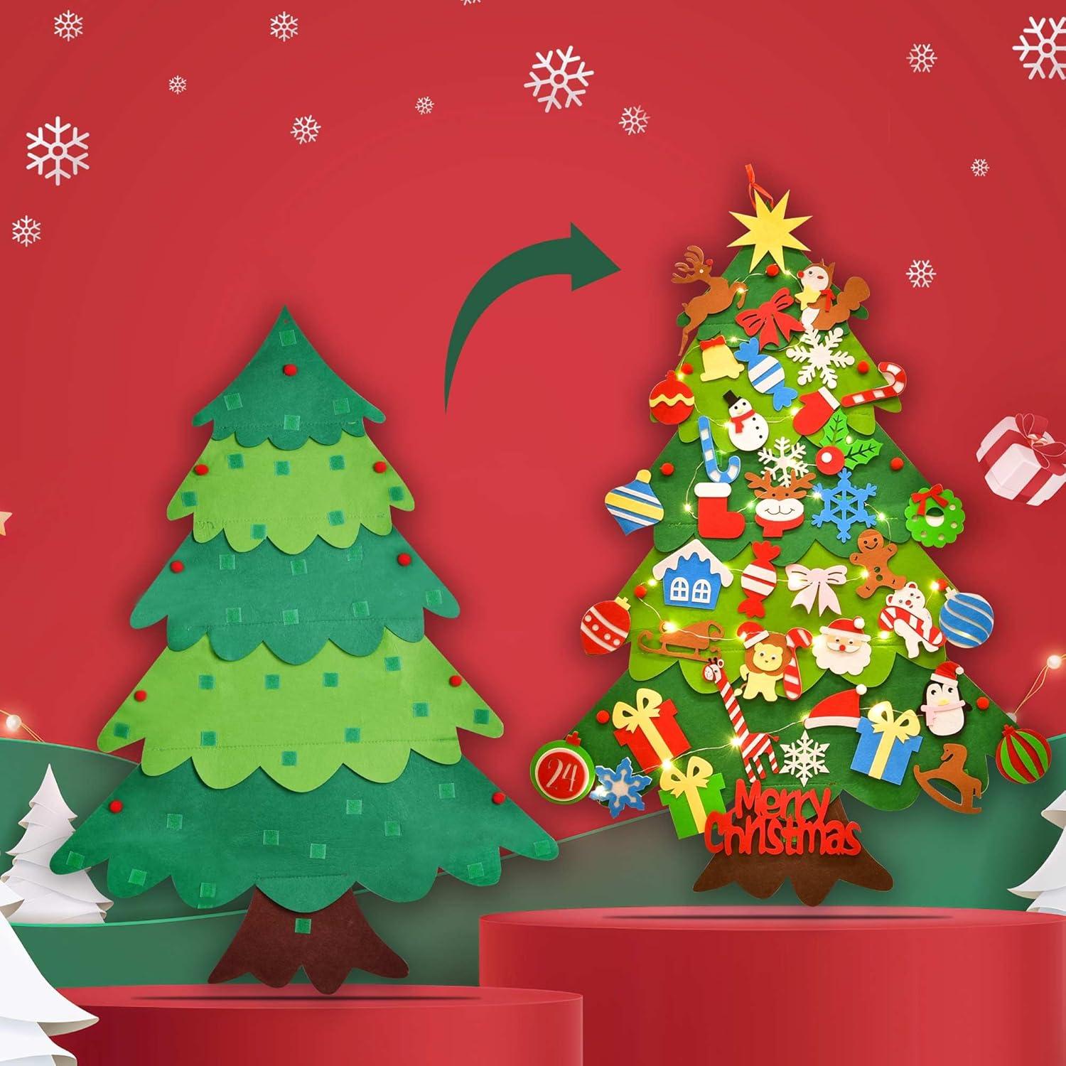 Árbol de Navidad de Fieltro Montessori 3D con Luces LED 95x70cm