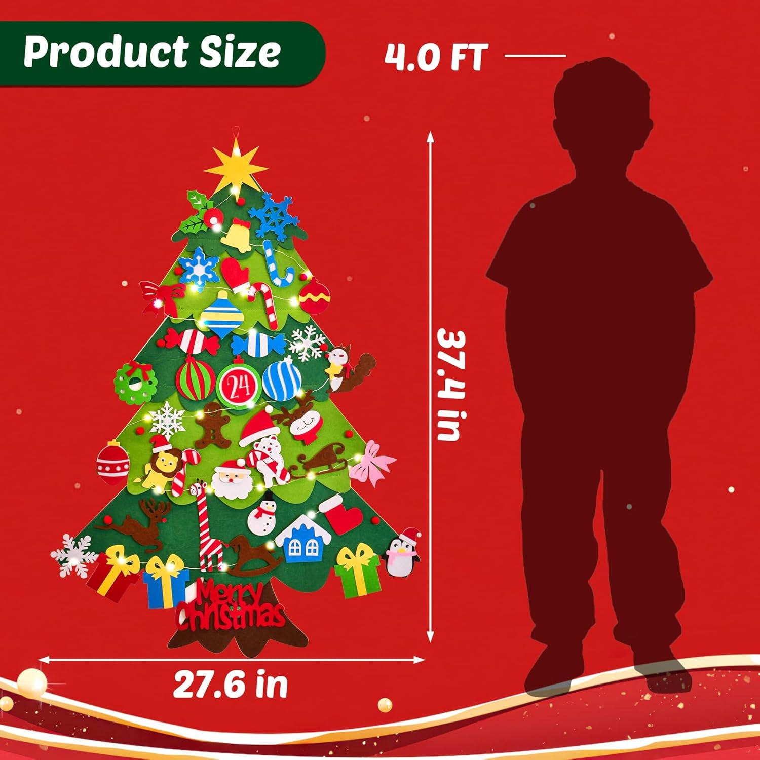 Árbol de Navidad de Fieltro Montessori 3D con Luces LED 95x70cm