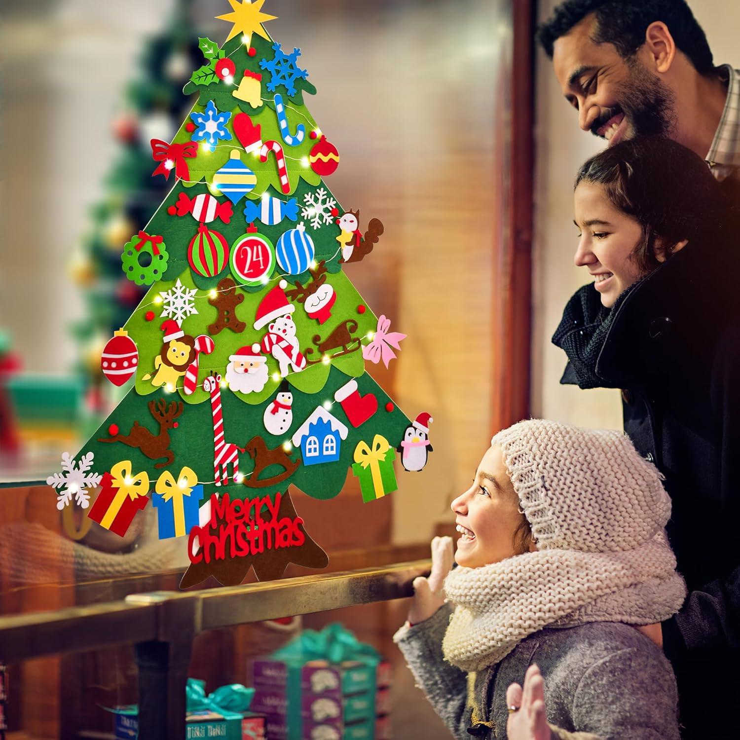 Árbol de Navidad de Fieltro Montessori 3D con Luces LED 95x70cm