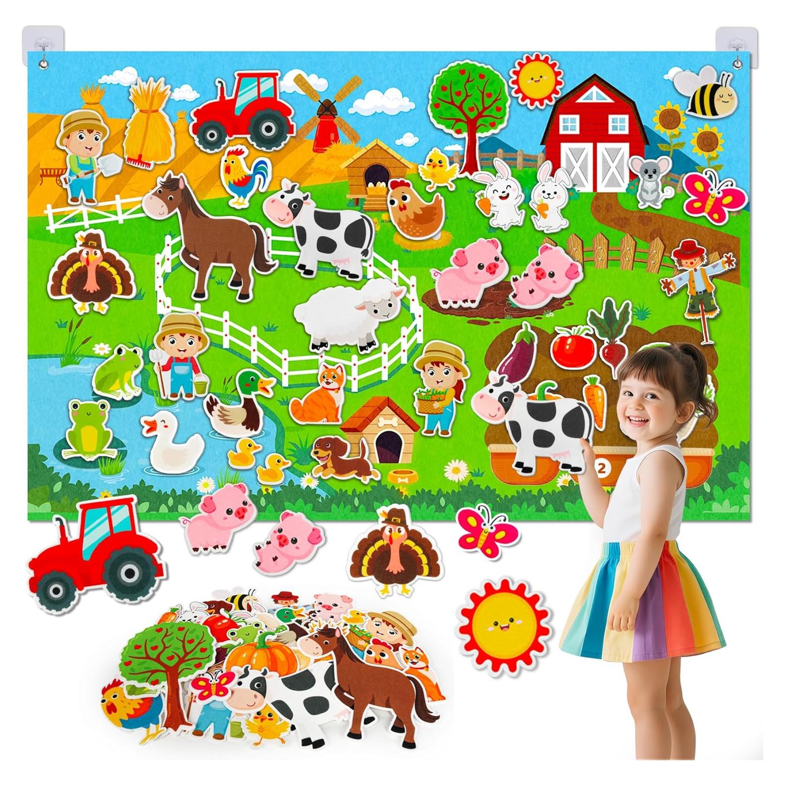 Juego de Tablero de Fieltro Peacurh 38 Piezas Granja 109x71cm