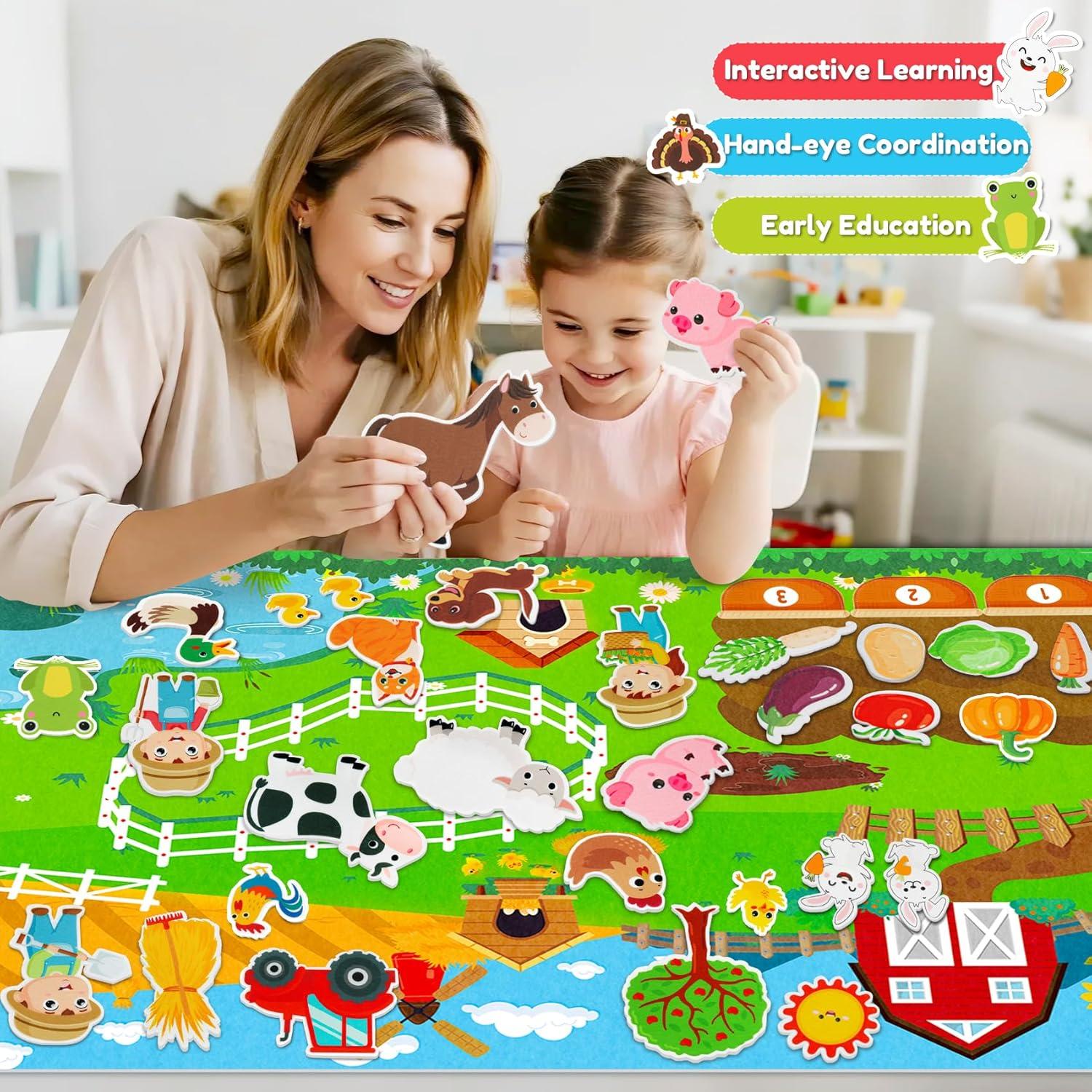 Juego de Tablero de Fieltro Peacurh 38 Piezas Granja 109x71cm