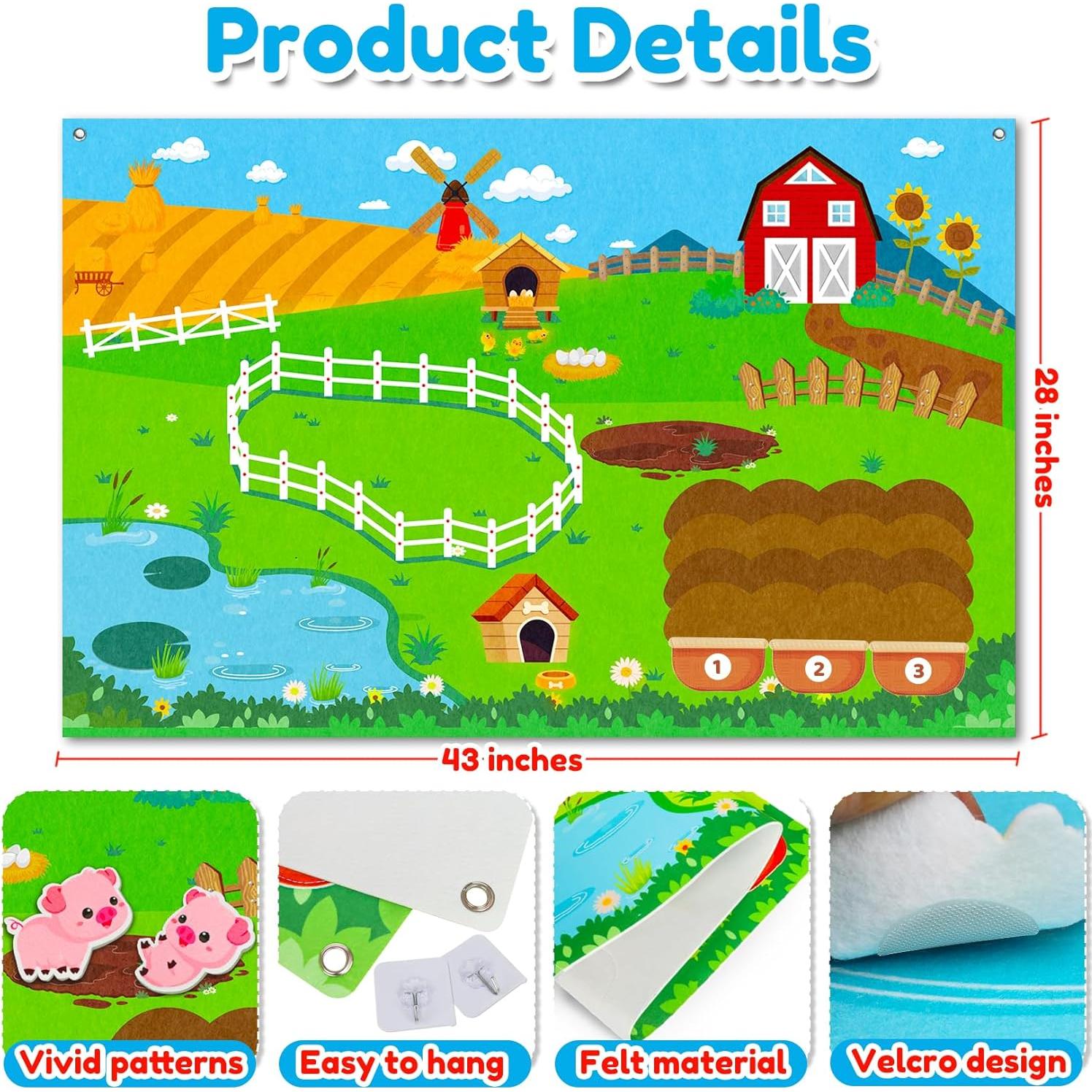 Juego de Tablero de Fieltro Peacurh 38 Piezas Granja 109x71cm