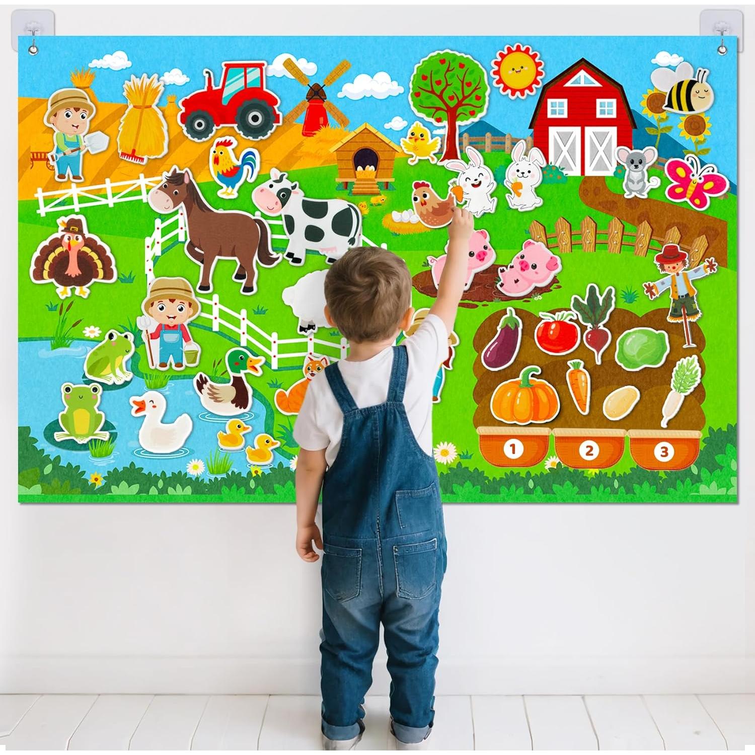 Juego de Tablero de Fieltro Peacurh 38 Piezas Granja 109x71cm