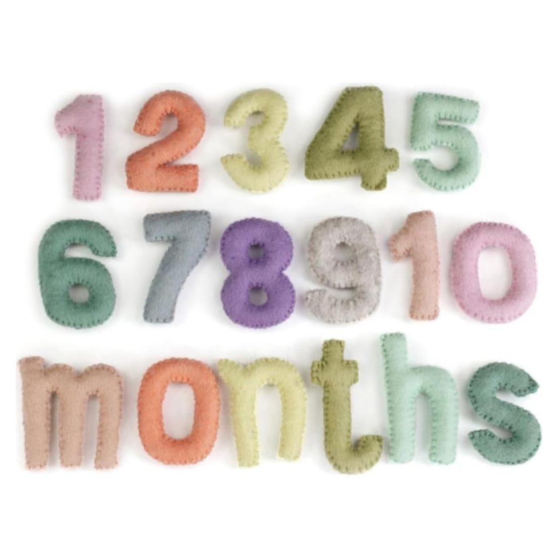 Juego de Números de Fieltro Montessori Hito Mensual 0-9 Pastel
