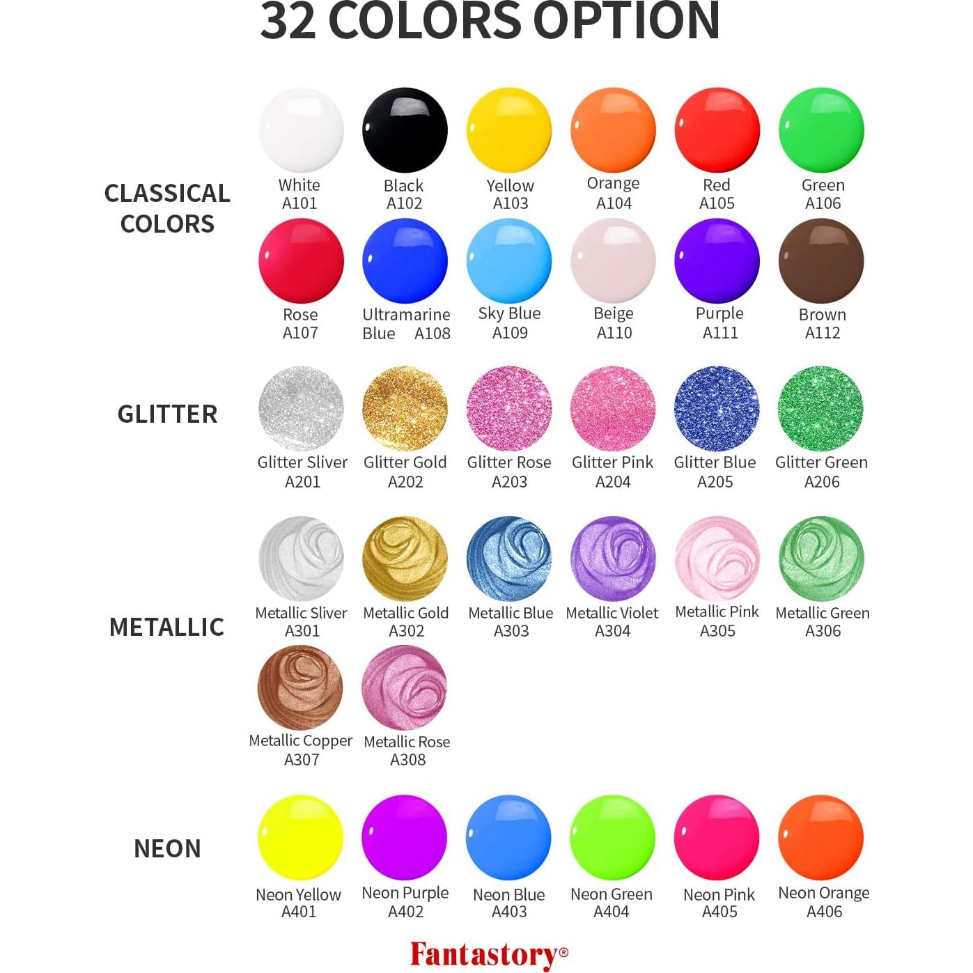 Pintura Tempera Lavable Fantastory 32 Colores 60 ml Niños