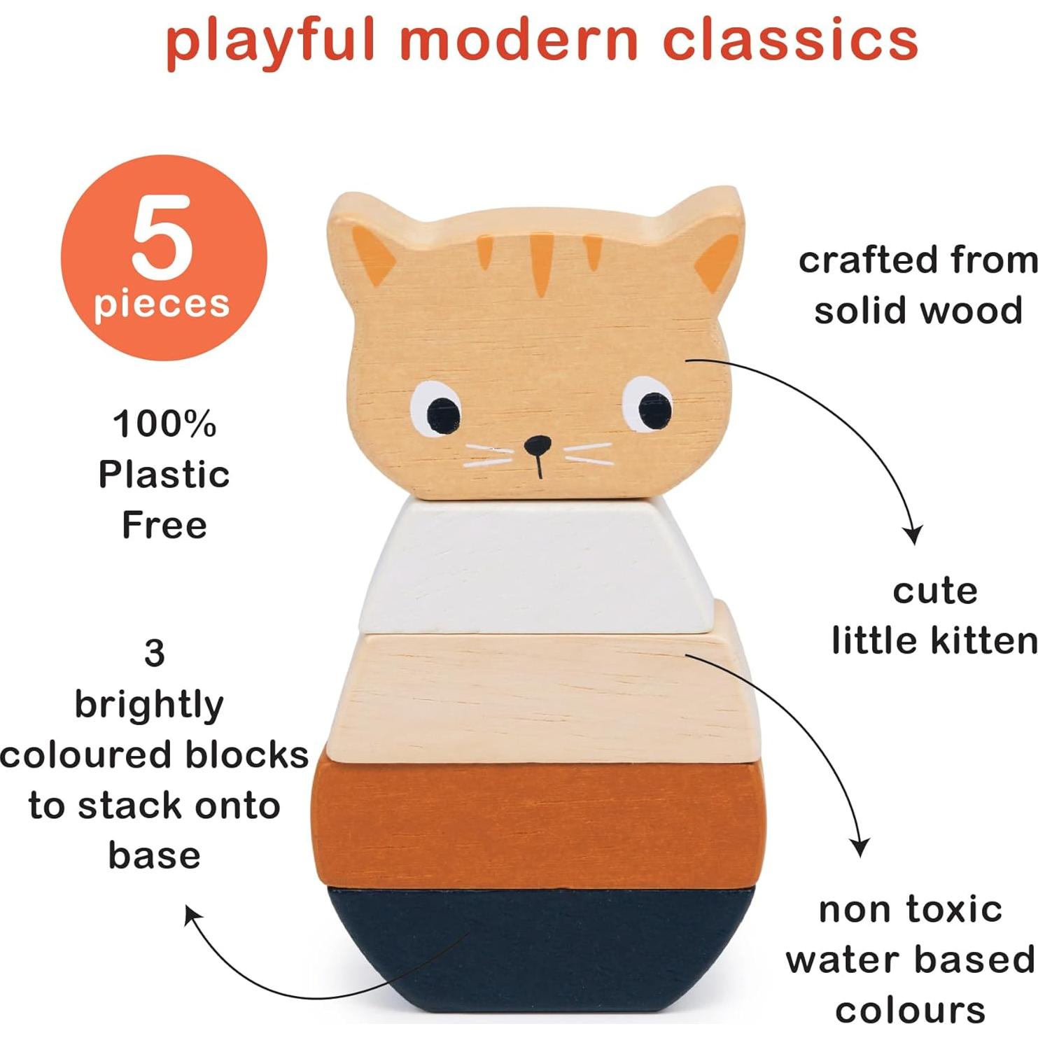 Kit de Apilamiento Gatito Mentari - 5 Bloques de Madera 6x2.5cm