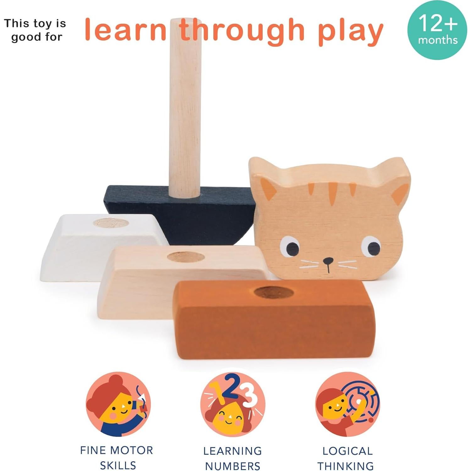 Kit de Apilamiento Gatito Mentari - 5 Bloques de Madera 6x2.5cm