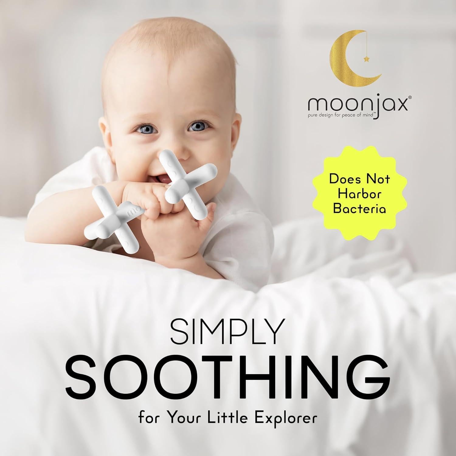 Mordedor de Silicona Moonjax Blanco para Bebés - Seguro y Ergonómico