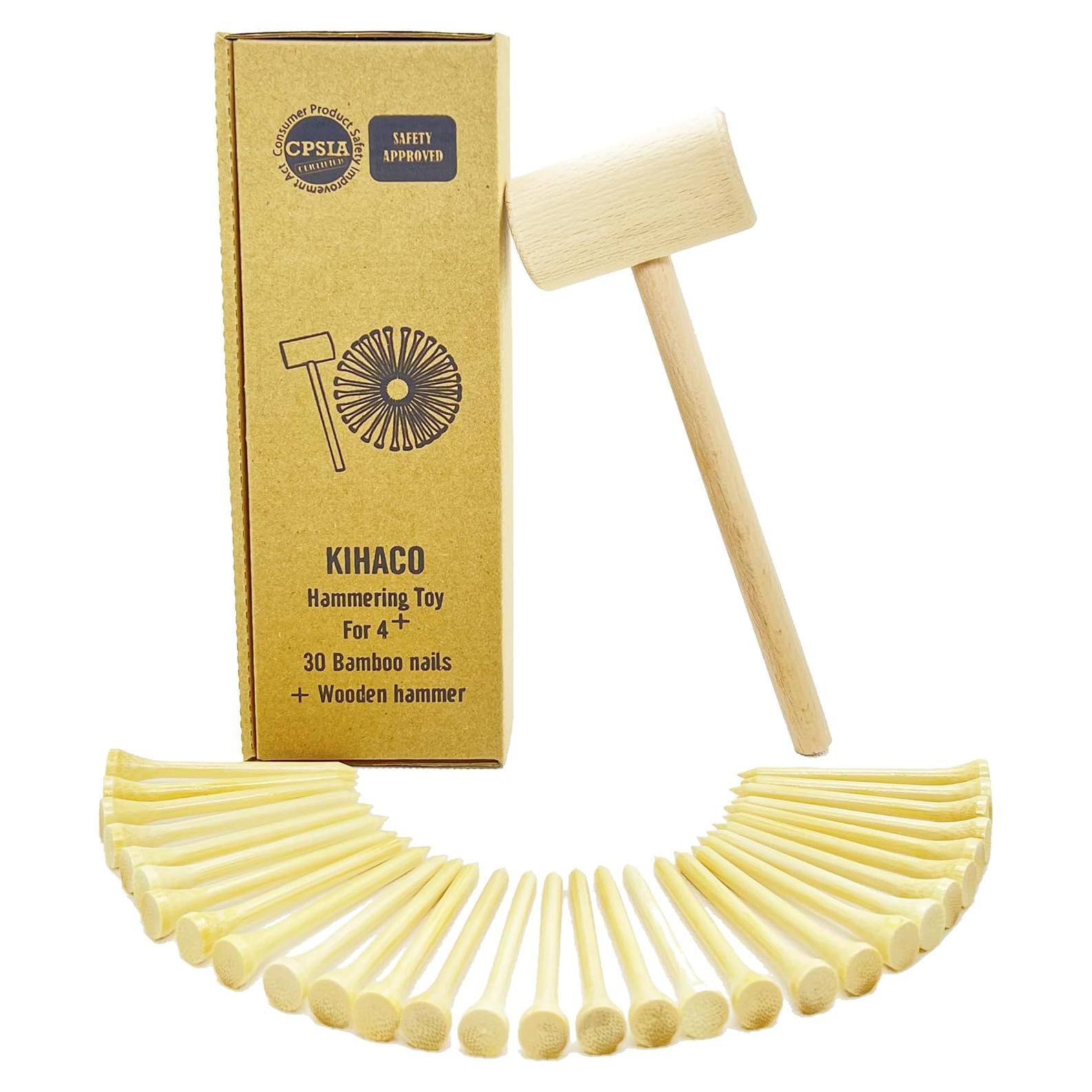 Juguete Educativo Martillo de Madera KIHACO con 30 Clavos