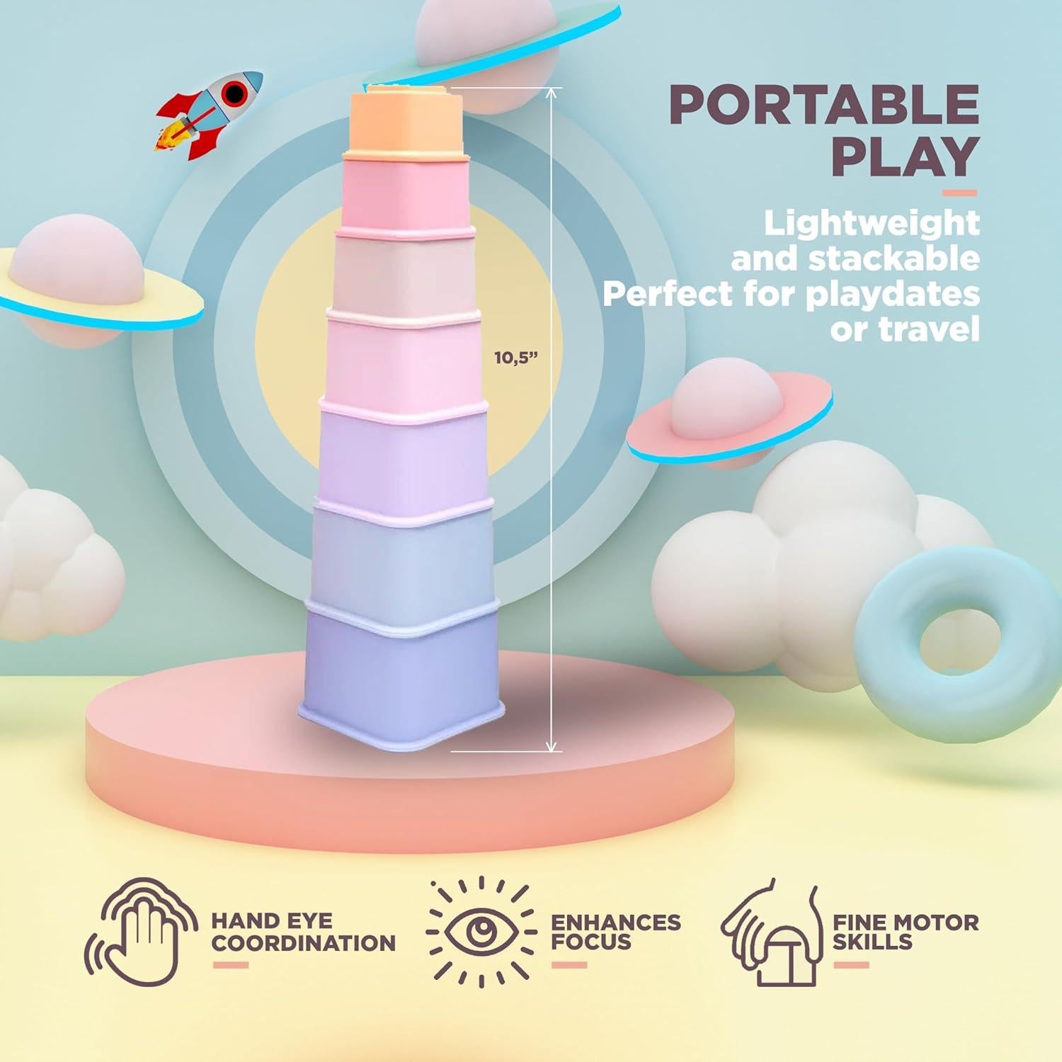 Juego de Tazas Apilables de Silicona Unicornio - Montessori