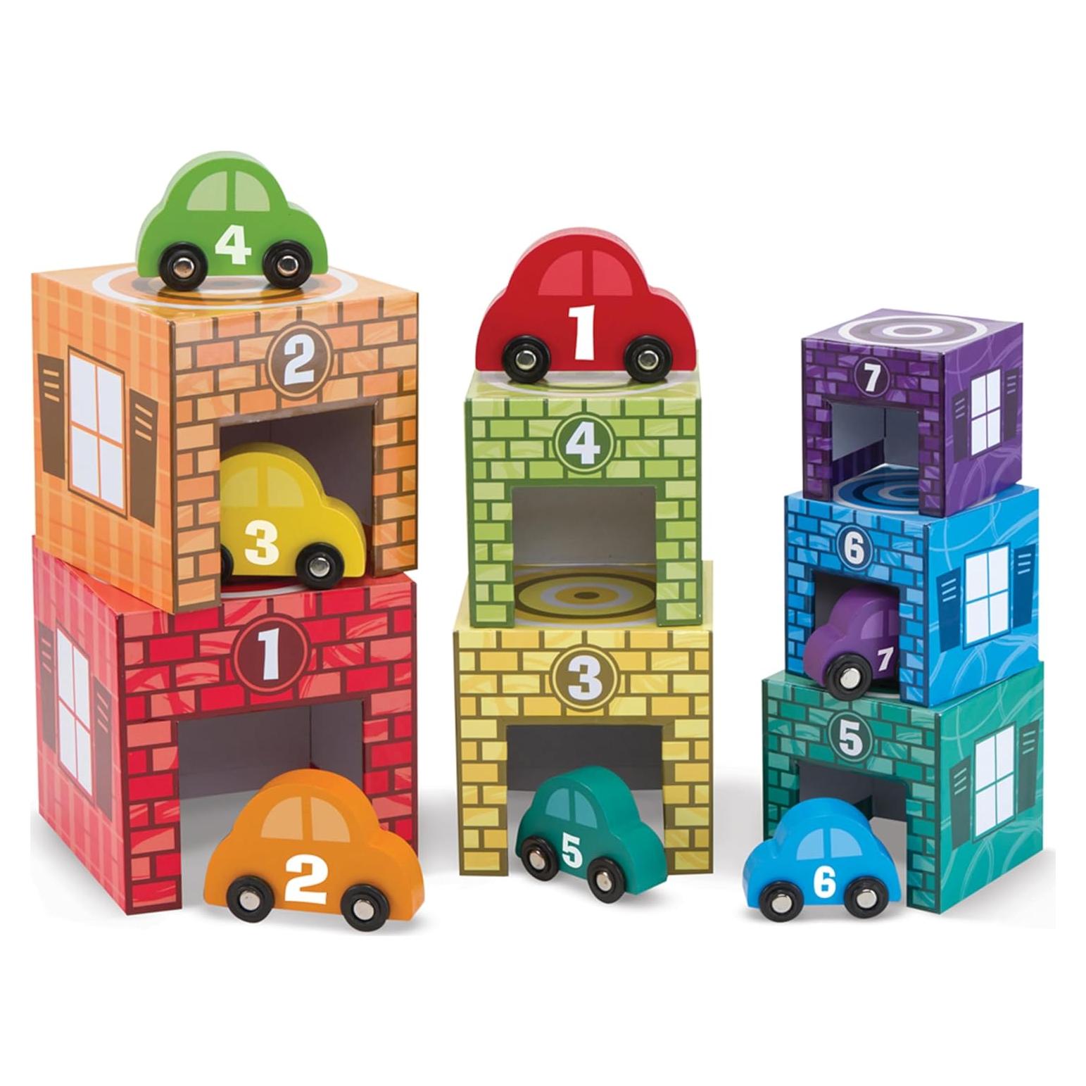 Conjunto de Garajes y Coches de Madera Melissa y Doug - 7 Garajes y 7 Coches