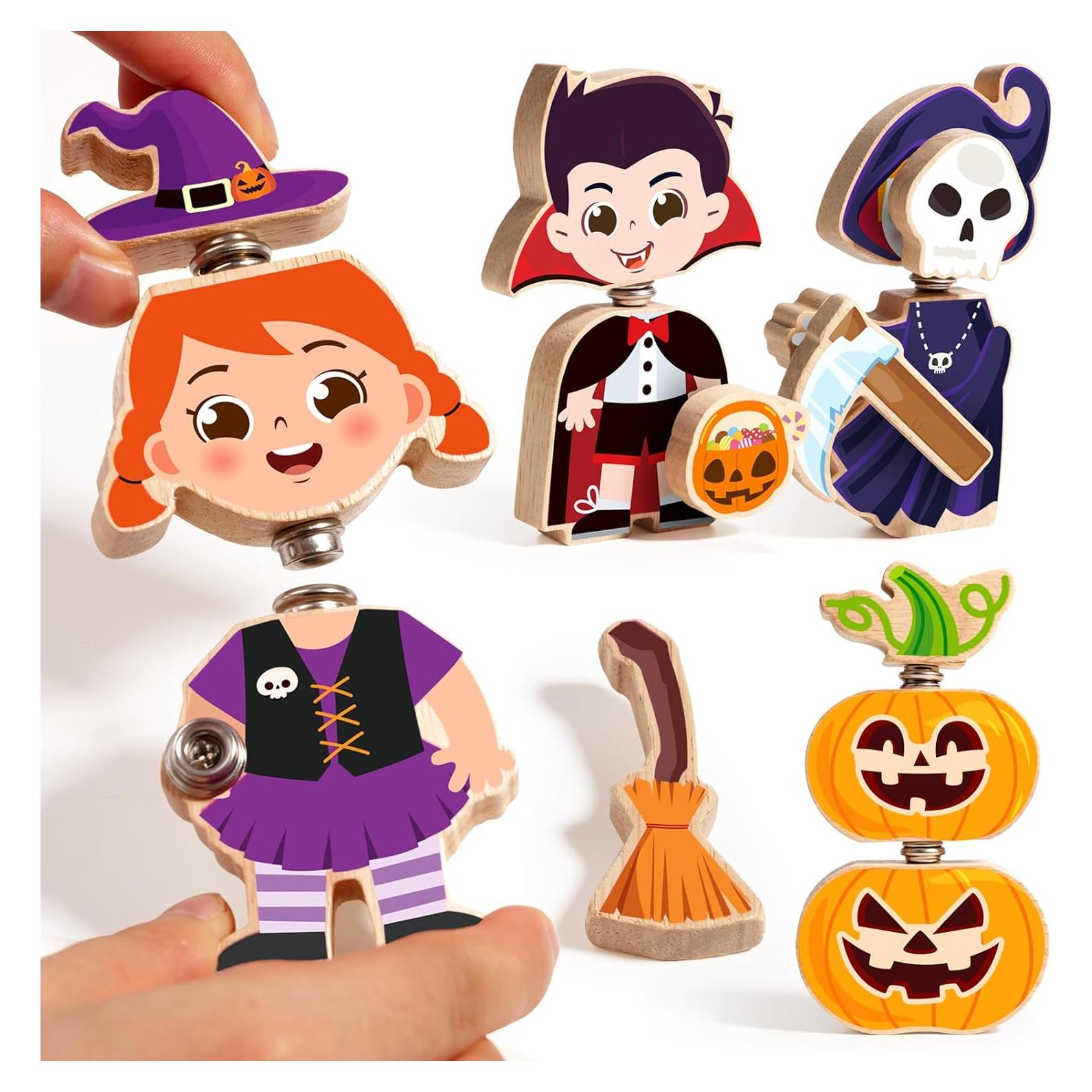 Bloques de Construcción Halloween HUZU - 4 Personajes de Madera