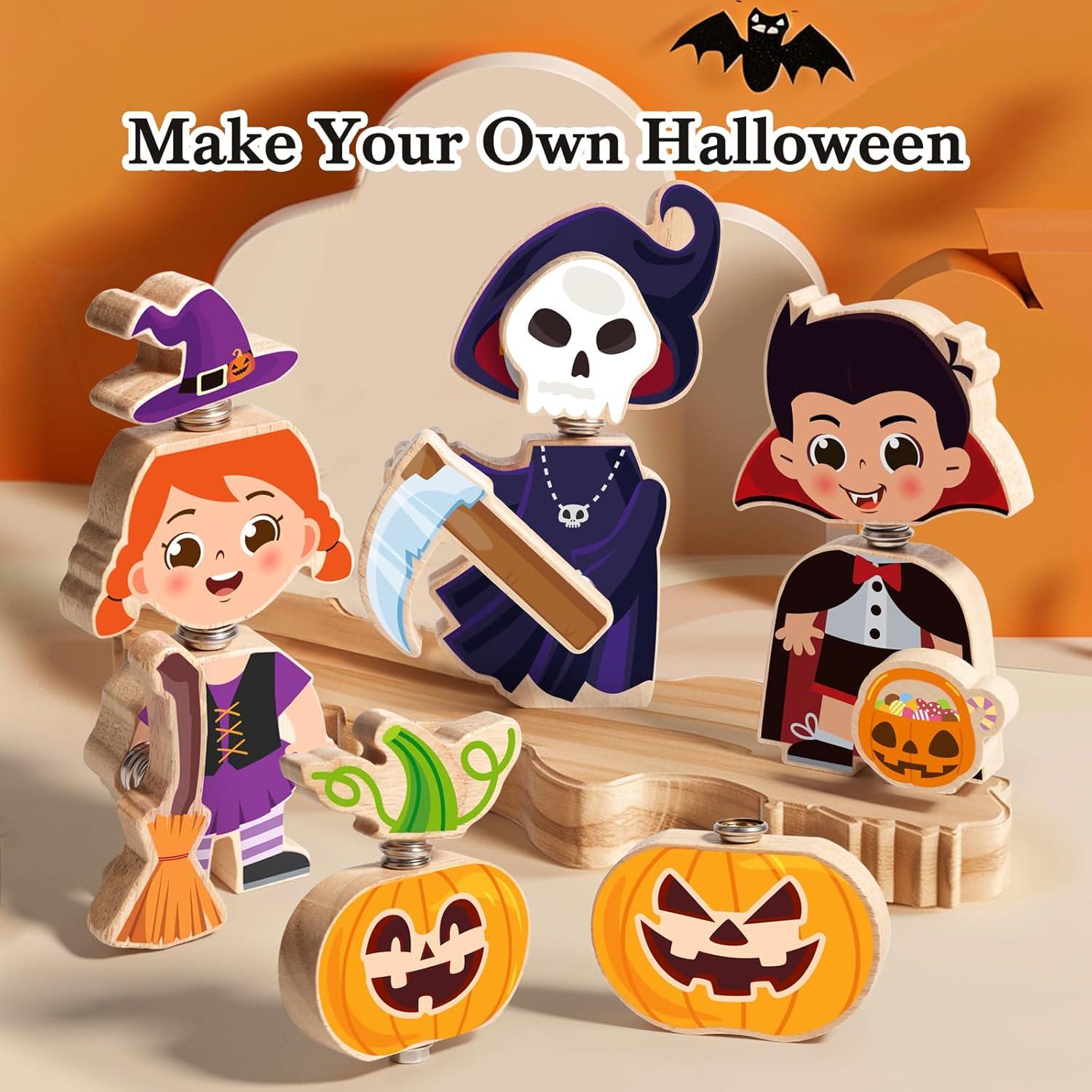 Bloques de Construcción Halloween HUZU - 4 Personajes de Madera