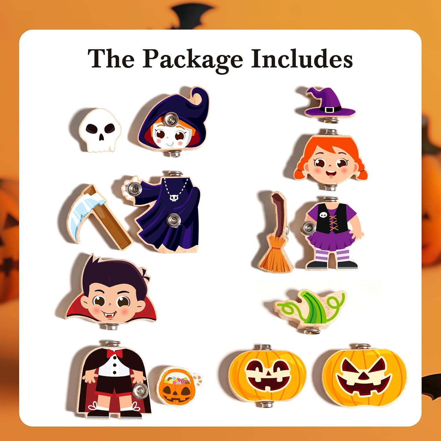 Bloques de Construcción Halloween HUZU - 4 Personajes de Madera