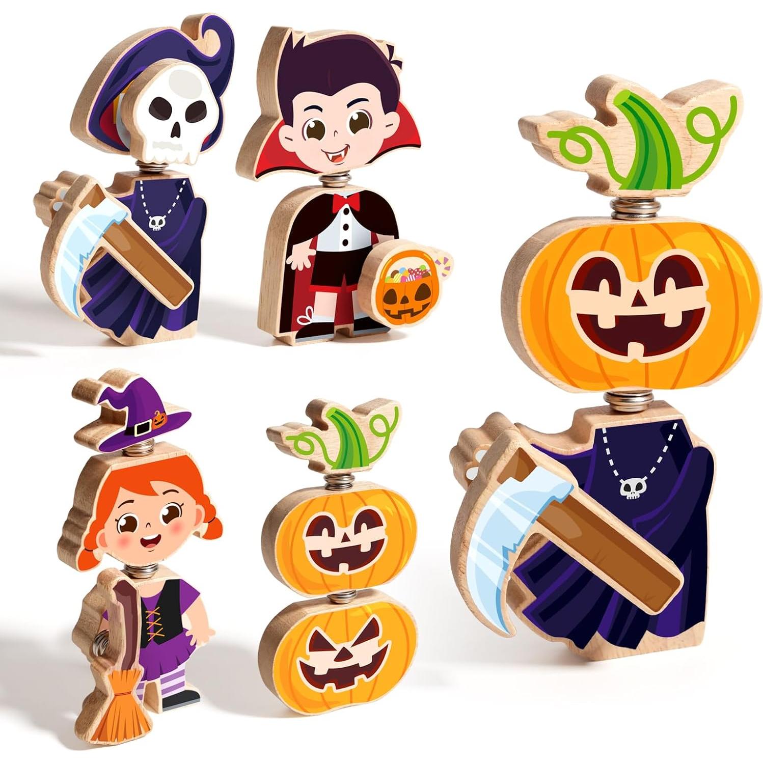 Bloques de Construcción Halloween HUZU - 4 Personajes de Madera