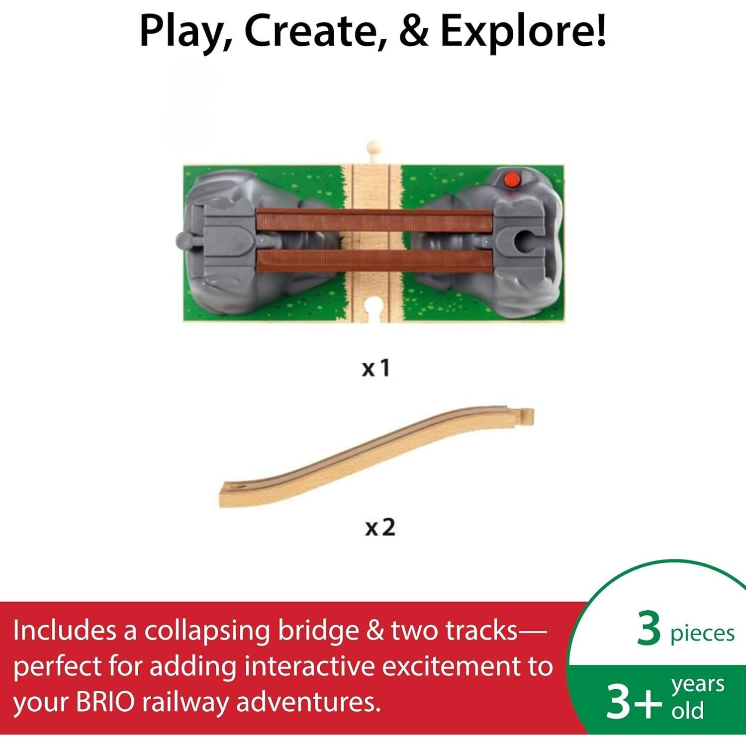 Puente Colapsable BRIO World - Accesorio de Madera 3 Piezas