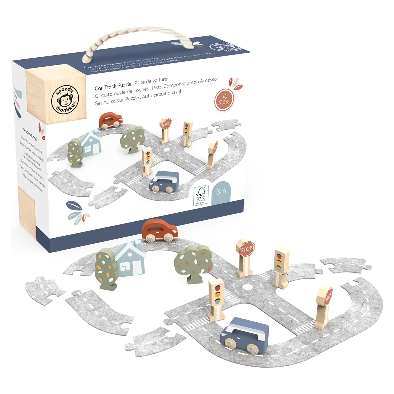 Juego de Pista de Autos de Madera Speedy Monkey - Rompecabezas Educativo