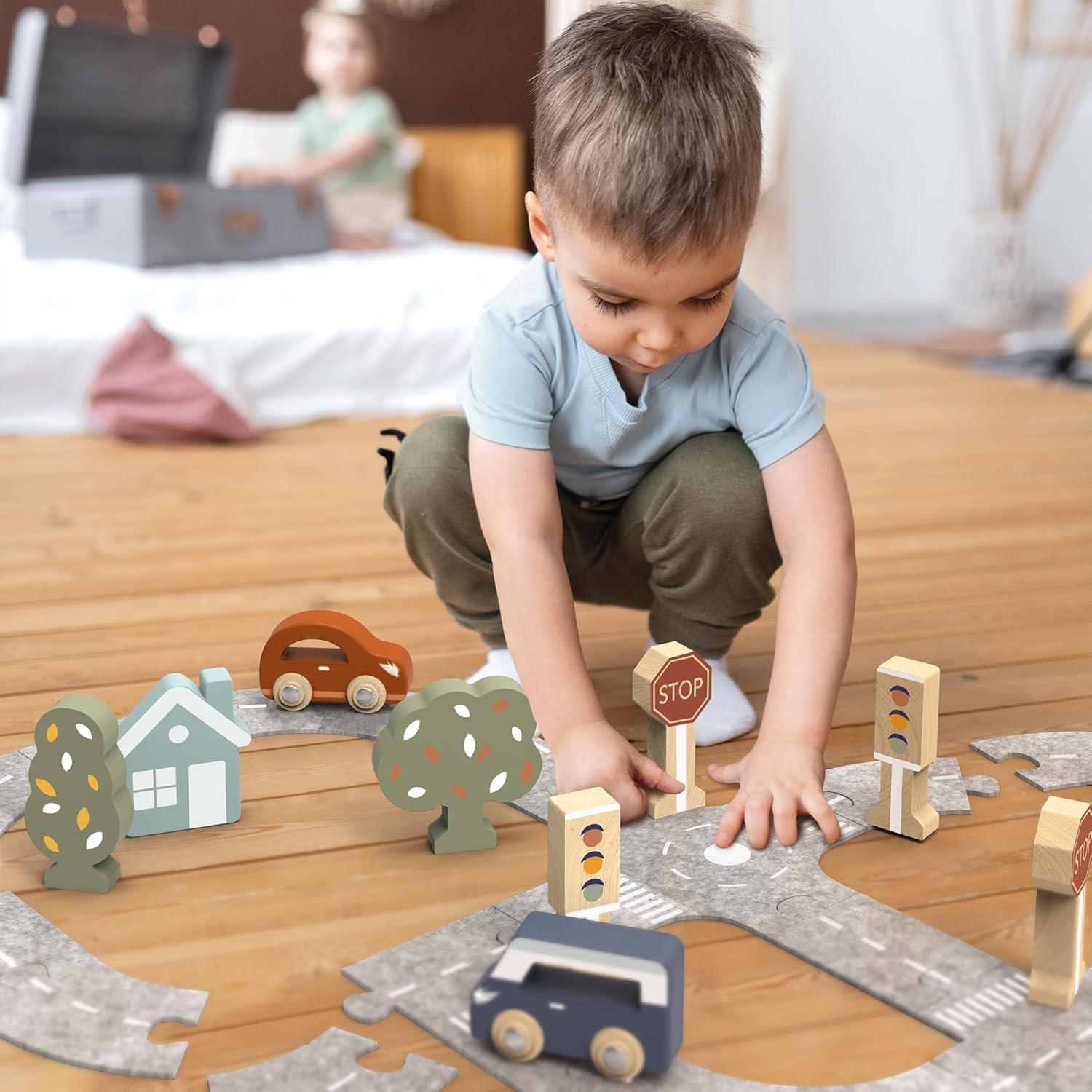 Juego de Pista de Autos de Madera Speedy Monkey - Rompecabezas Educativo