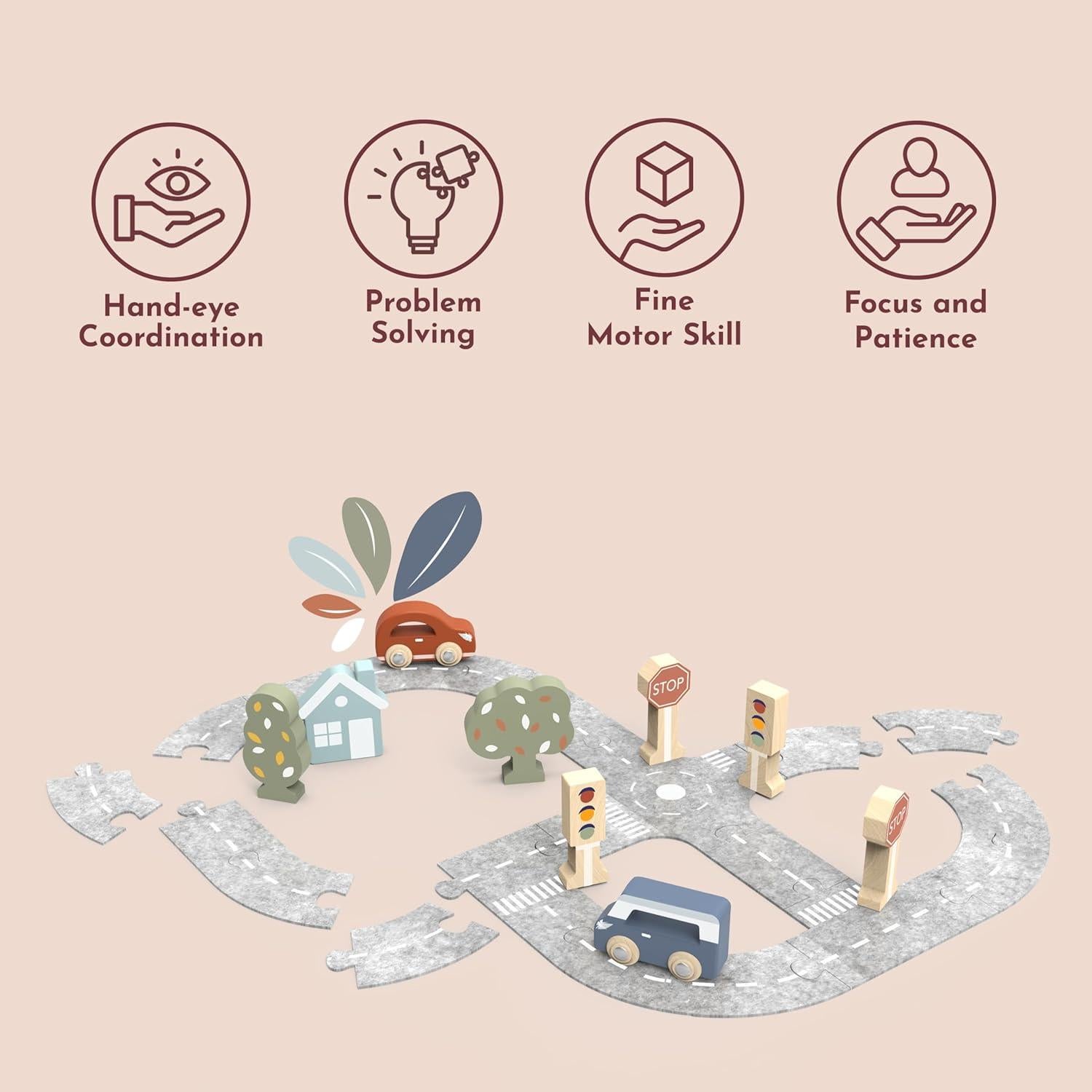 Juego de Pista de Autos de Madera Speedy Monkey - Rompecabezas Educativo