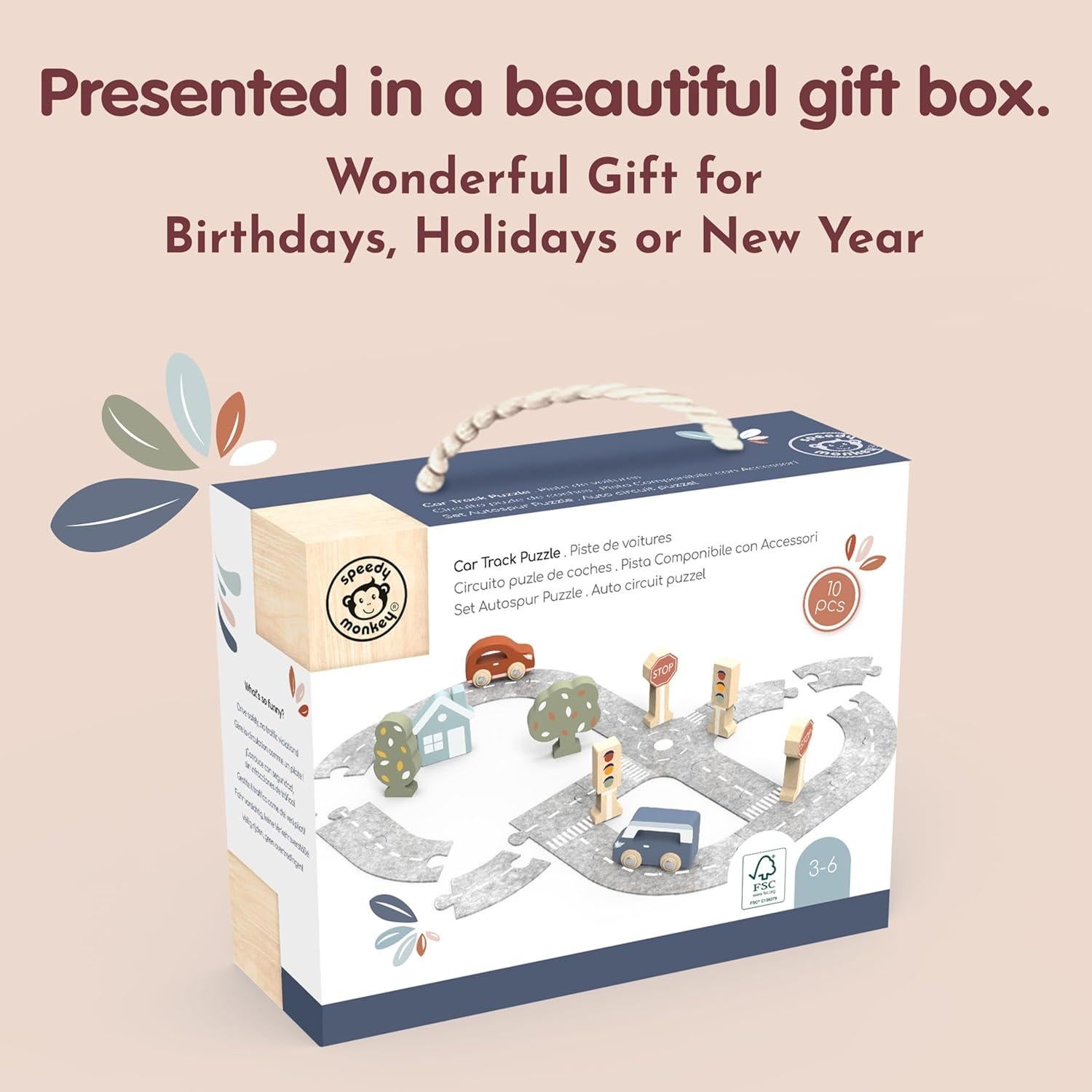 Juego de Pista de Autos de Madera Speedy Monkey - Rompecabezas Educativo
