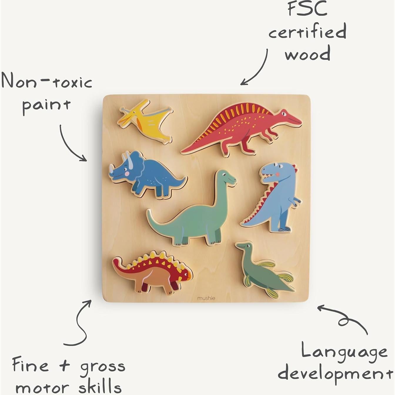 Rompecabezas de Madera Dinosaurio Mushie 7 Piezas 29.7 cm