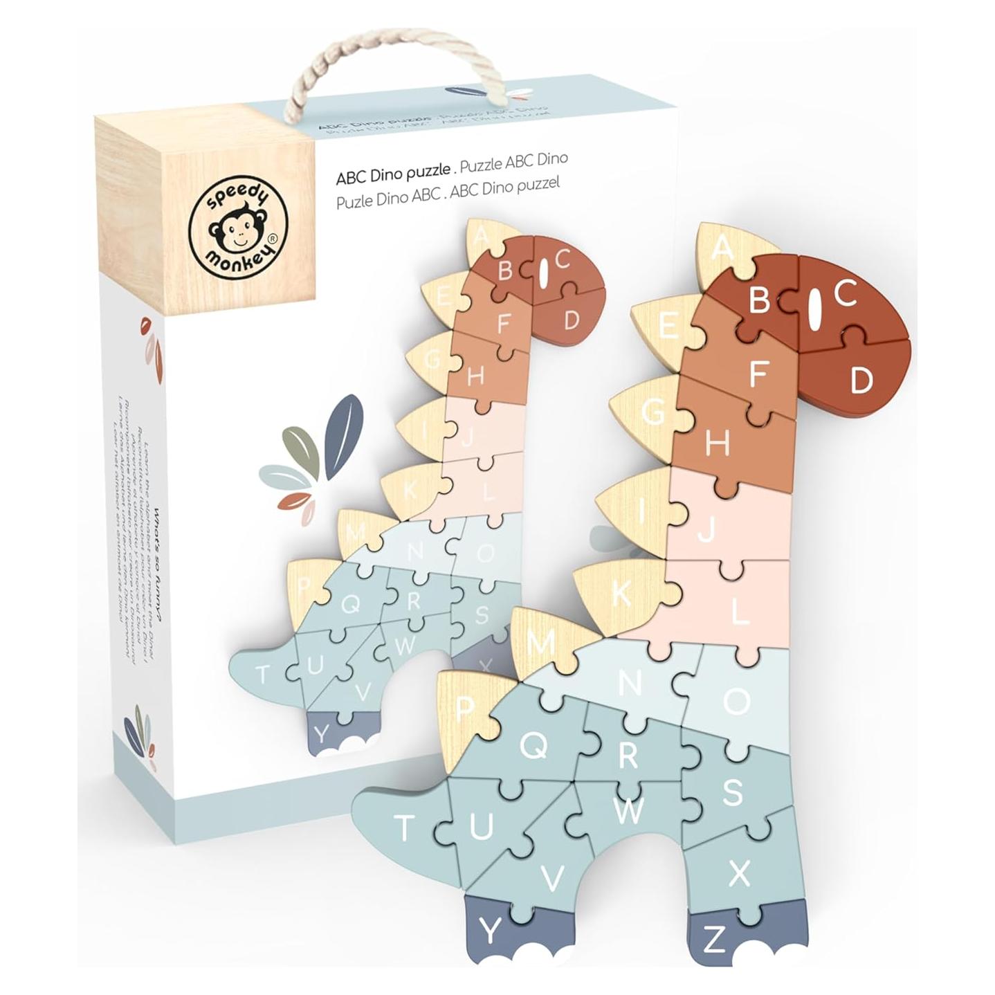 Rompecabezas ABC Dino Speedy Monkey - Juguete de Madera 30x17.7 cm