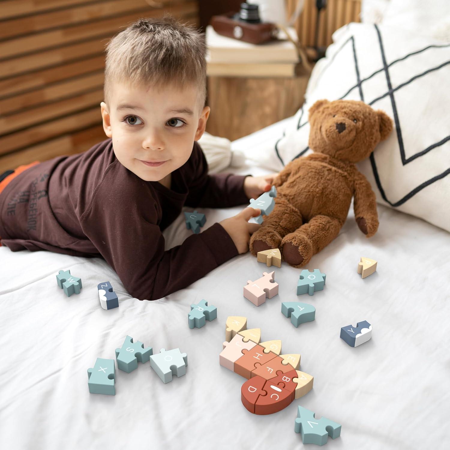 Rompecabezas ABC Dino Speedy Monkey - Juguete de Madera 30x17.7 cm