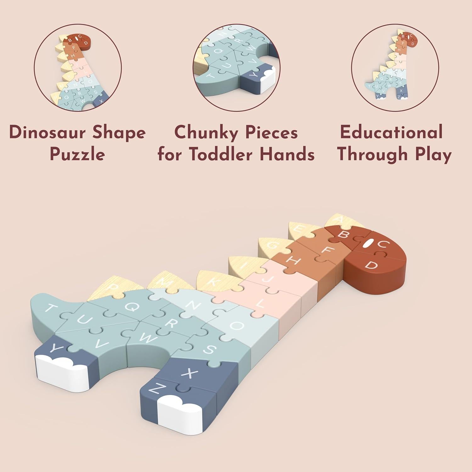 Rompecabezas ABC Dino Speedy Monkey - Juguete de Madera 30x17.7 cm