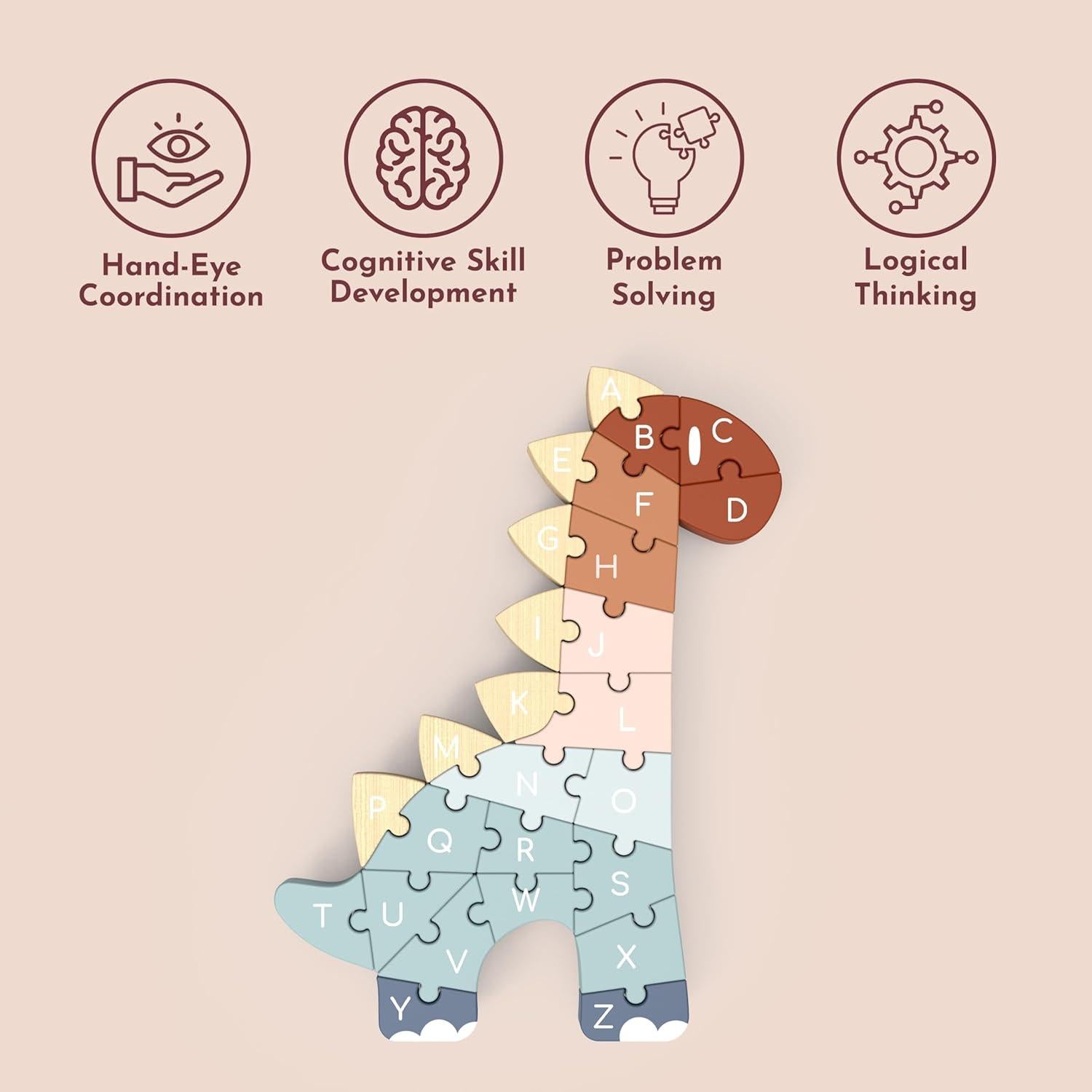 Rompecabezas ABC Dino Speedy Monkey - Juguete de Madera 30x17.7 cm