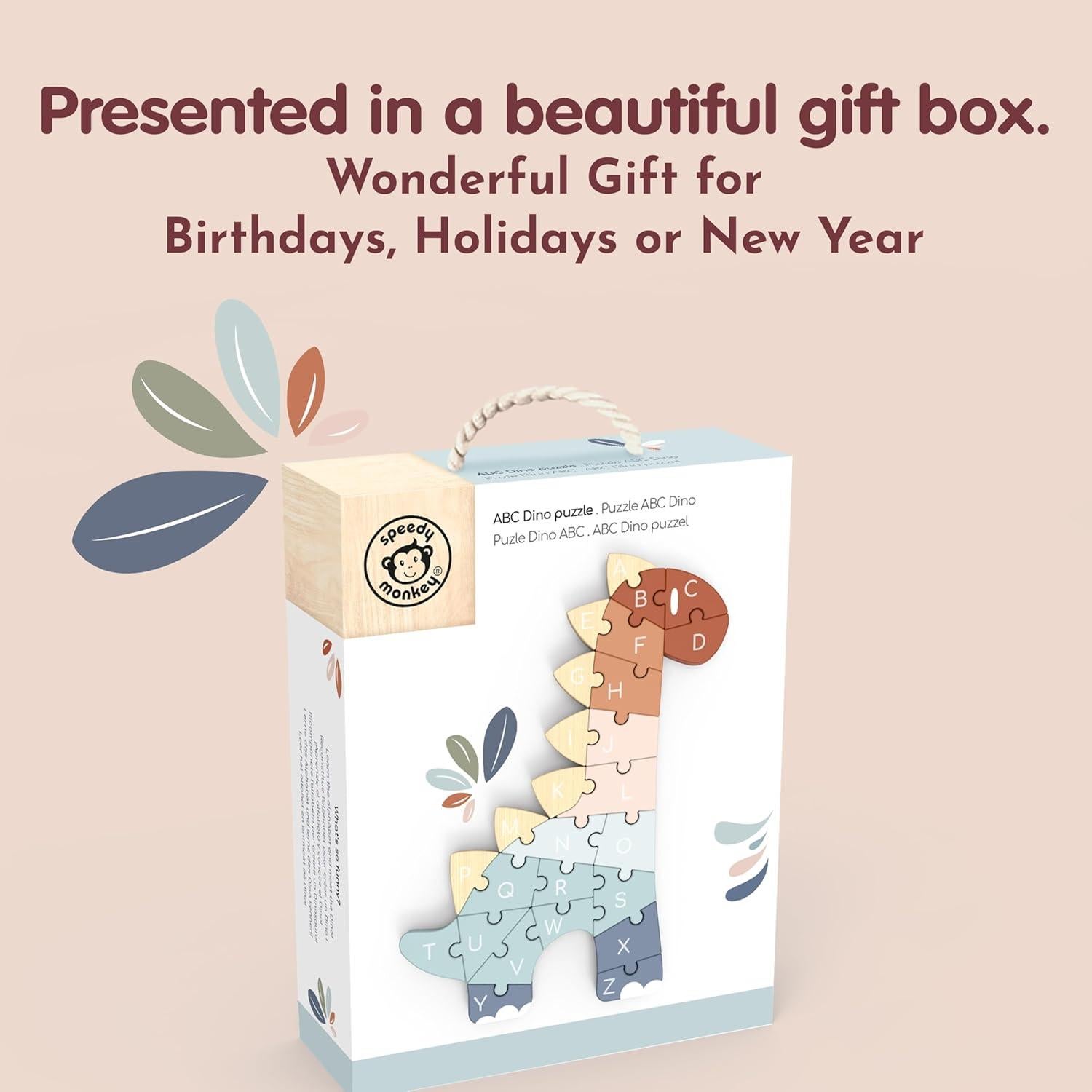 Rompecabezas ABC Dino Speedy Monkey - Juguete de Madera 30x17.7 cm