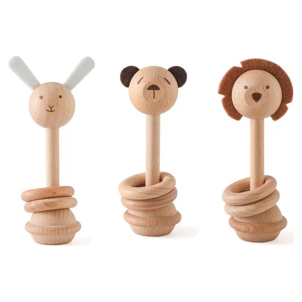 Sonajero y Mordedor de Madera Eooyhsp para Bebés - 3 Pcs