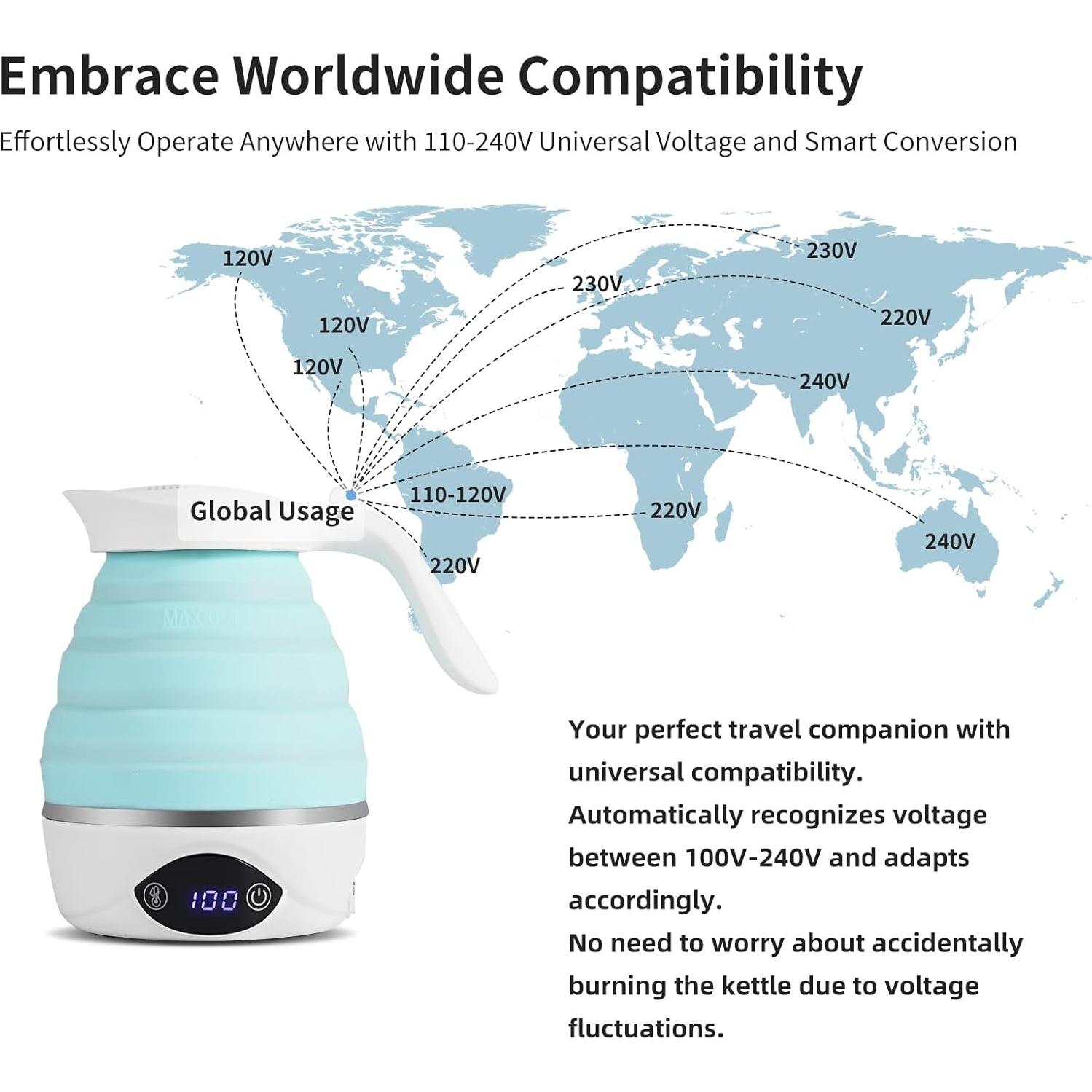 Hervidor Eléctrico Plegable AUCOO 850W Doble Voltaje Azul